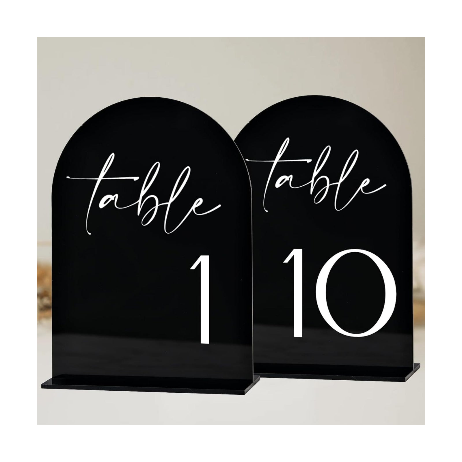 HOODO Black Arch Wedding Table Numbers 1-10 with Stands, 5"x7" Arched Acrylic Signs and Holders, Black Arch Table