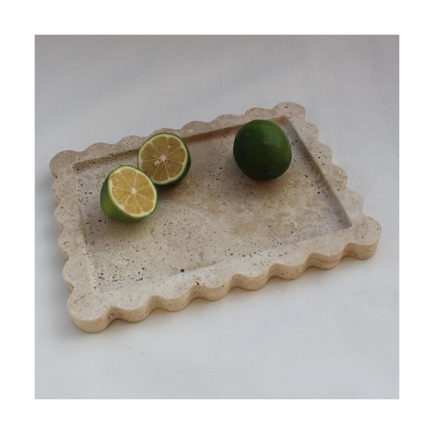 Natural Scalloped Marble Tray / Beige Travertine / 10.8 x 8
