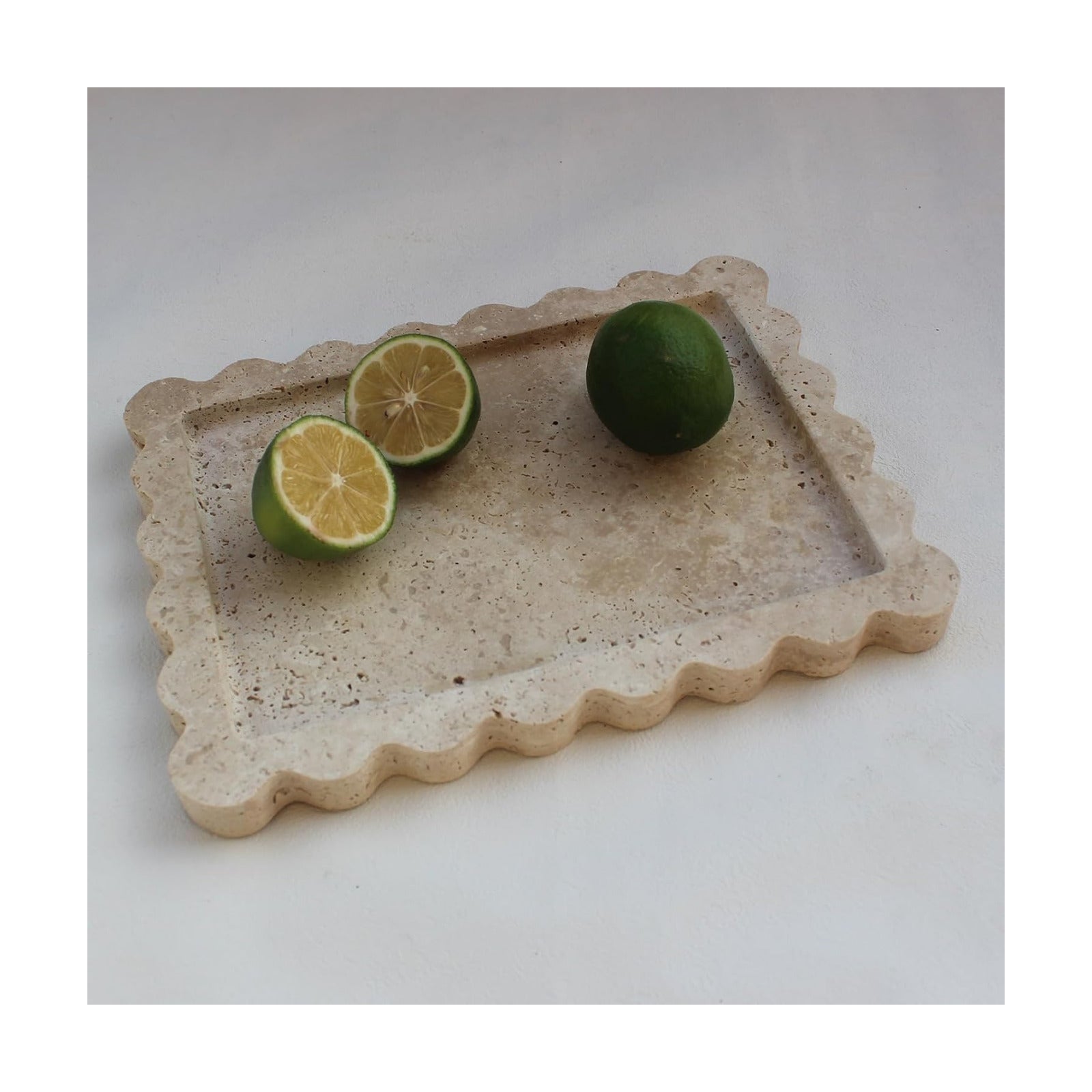 Natural Scalloped Marble Tray / Beige Travertine / 10.8 x 8