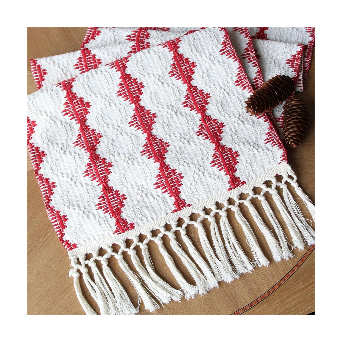 FEXIA Christmas Red Table Runner 13x72 Inches Long Christmas Runner for Table Boho Table Decor Rustic Farmhouse Xmas Decoration for Home Party Decor (Red Square)