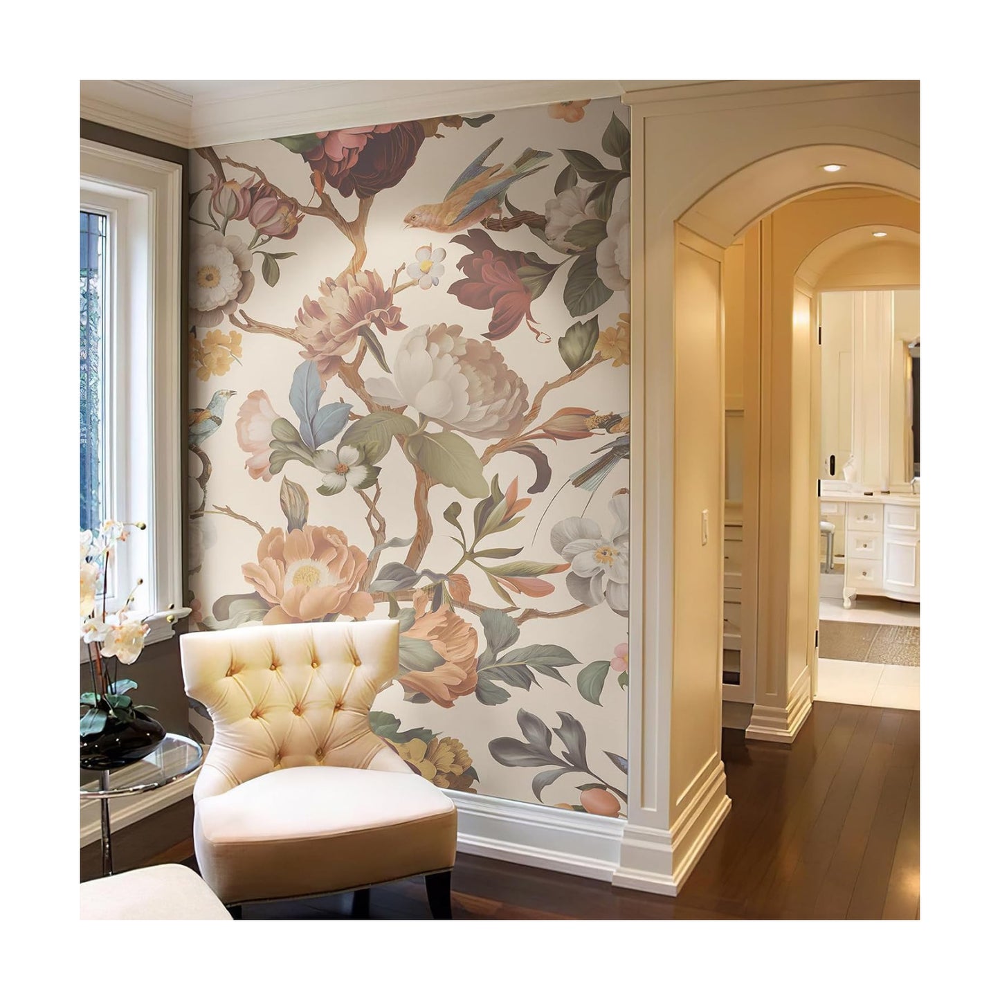 Vintage Floral Wallpaper Peel and Stick Large Flower Wall Murals / Beige / 59 x 98