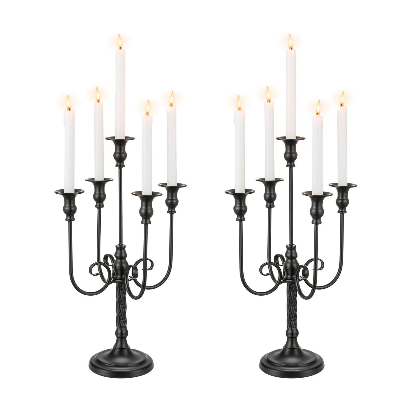 20 Inches Black Candelabra Halloween Decorations Set of 2 | Gothic Candle Holder, 5 Arm Metal Candlestick Stand, for