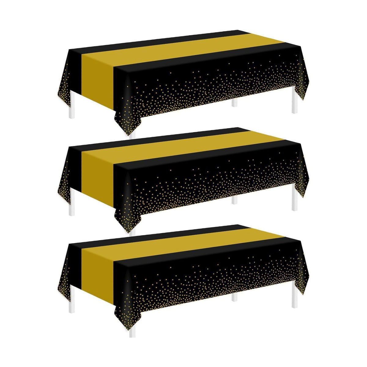 Childom 3 Pack Black and Gold Tablecloths for New Years Eve Party Supplies