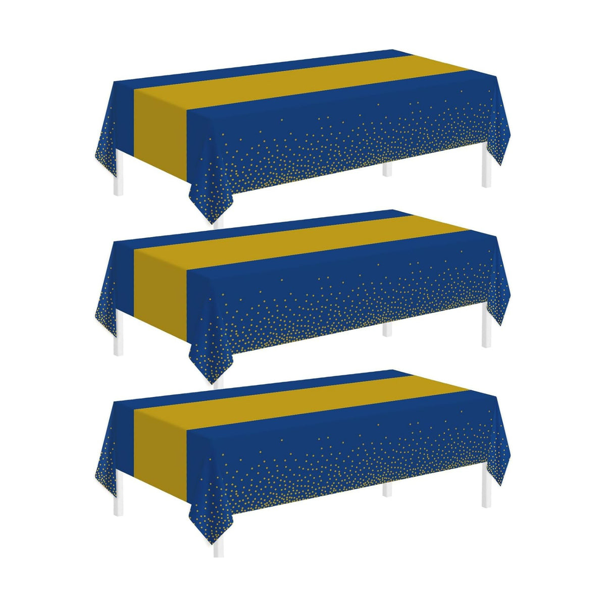 Childom 3 Pack Graduation Tablecloth,Graduation Decorations Class of 2026 Graduation Party Decorations,54"x108" Blue and Gold Plastic Table Cloth Disposable for Home,School,Birthday,Wedding,Parties