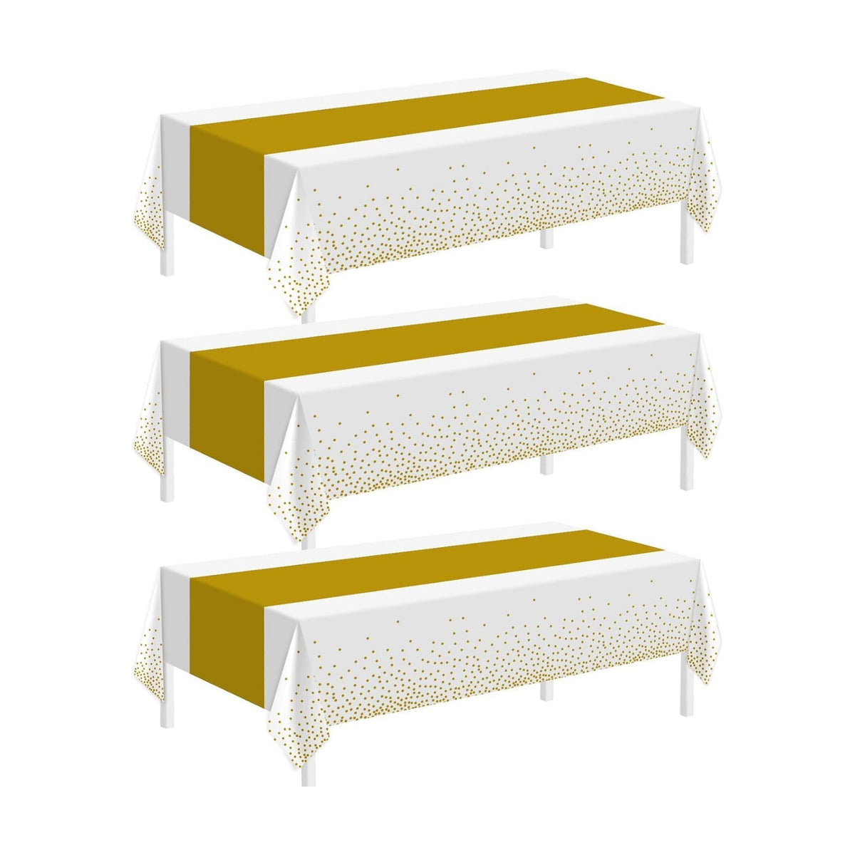 Childom 3 Pack Graduation Tablecloth,Graduation Decorations Class of 2026 Graduation Party Decorations,54"x108" White and Gold Plastic Table Cloth Disposable for Home,School,Birthday,Wedding,Parties