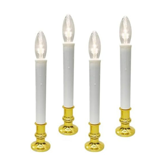 4 Pack Christmas Battery Operated LED Window Candles with Timer, Christmas Window Candles Lights with 3V Ultra-Bright LED Bulbs for Halloween Decorations Indoor Windows Mantels Table , 4 Suction Cups