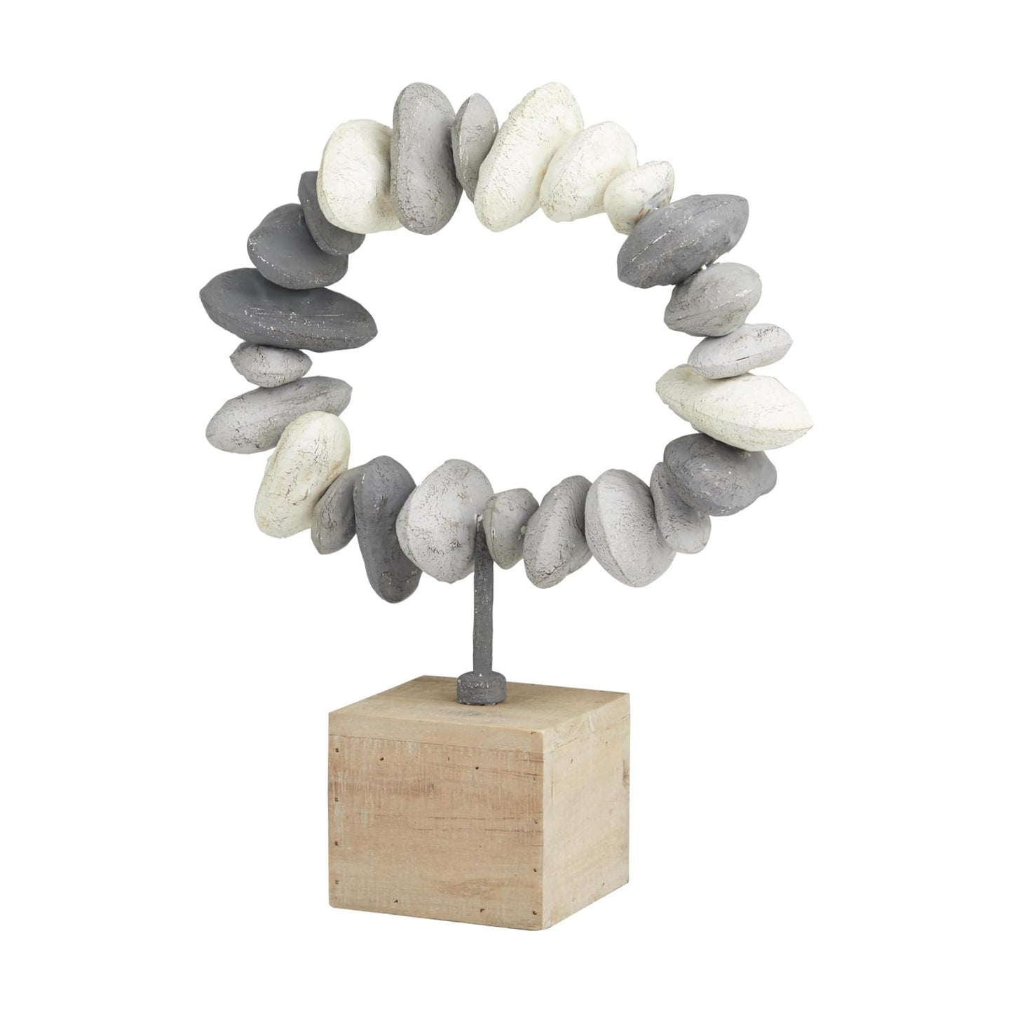 Metal Abstract Decorative Sculpture Circular Stone Home Decor Statue / 11 x 4 x 14 / Gray