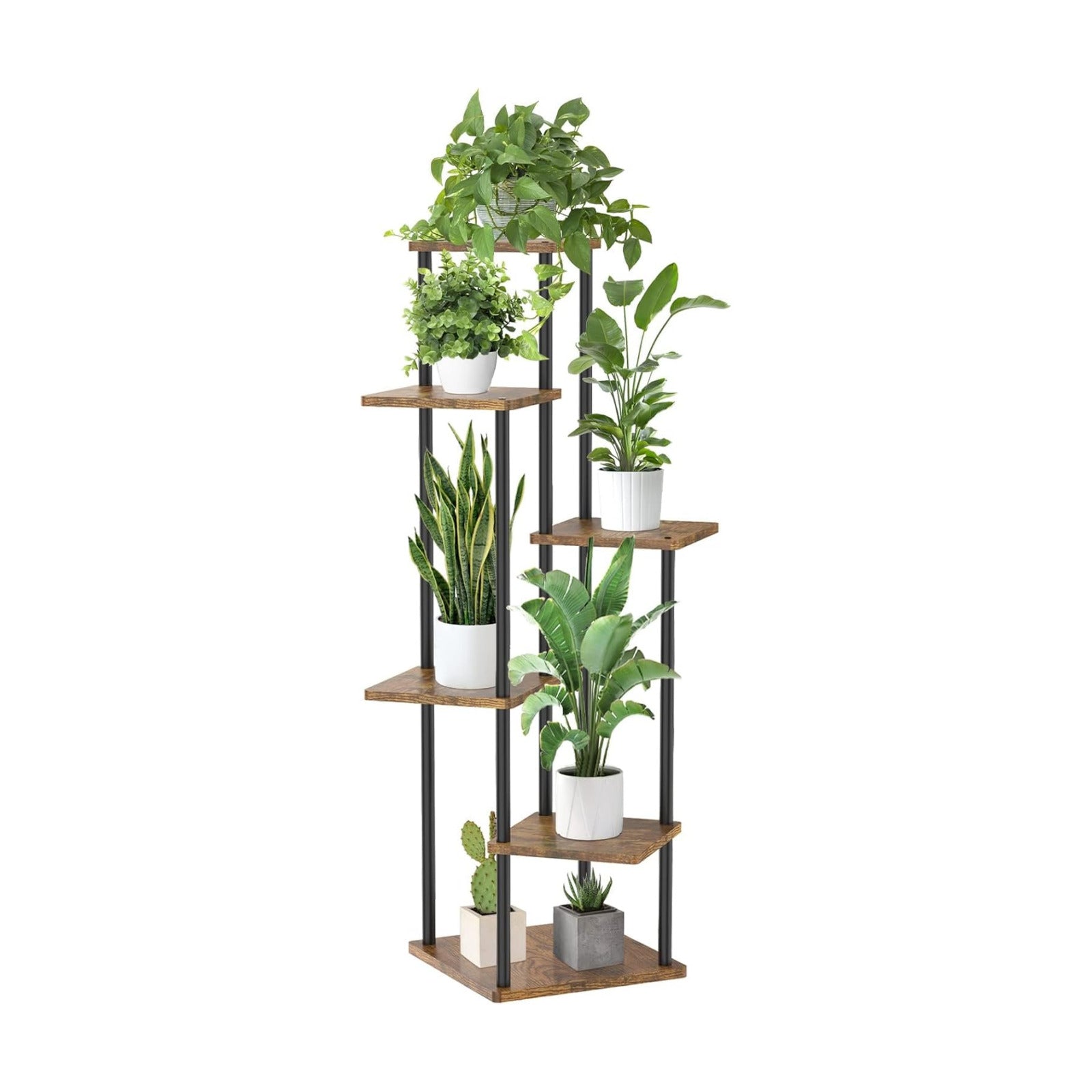 Oppro Plant Stand Indoor Outdoor, 6 Tier Corner Tall Metal Wood Shelf | Muti-Level Planter Holder, Sturdy Large