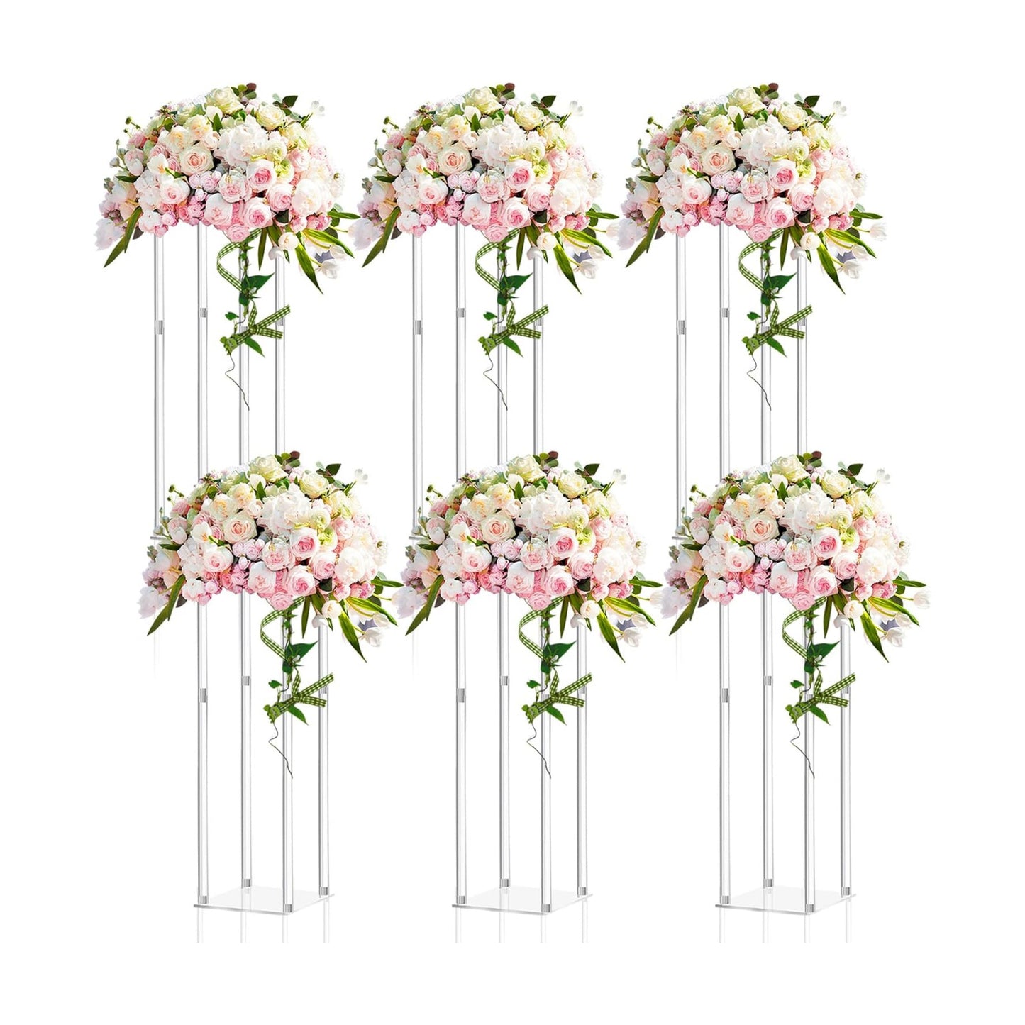 Geetery 6 Pieces Tall Acrylic Vase Wedding Centerpieces Clear Flower Stand Column Geometric Floral Vase Elegant Display