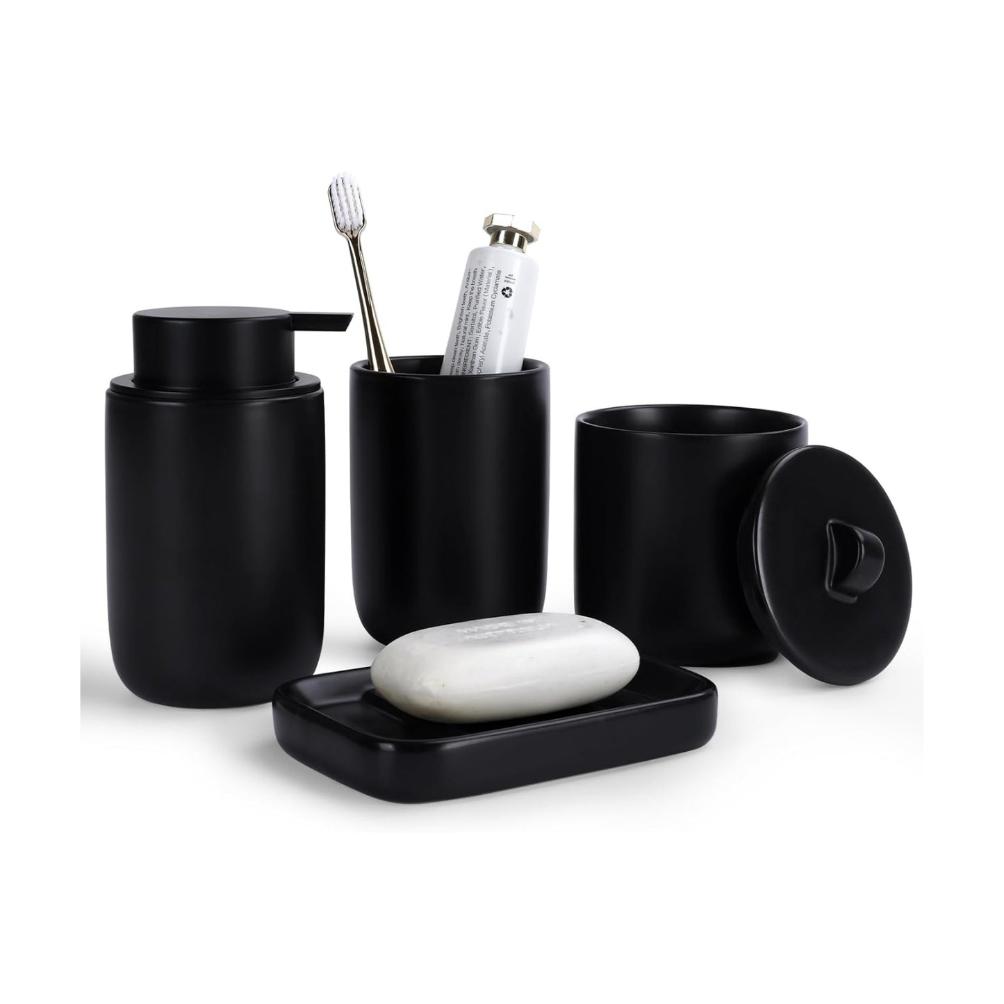 BosilunLife Black Ceramic Bathroom Accessories Set of 4 | Bathroom Decor Sets Accessories Bathroom Lotion Soap