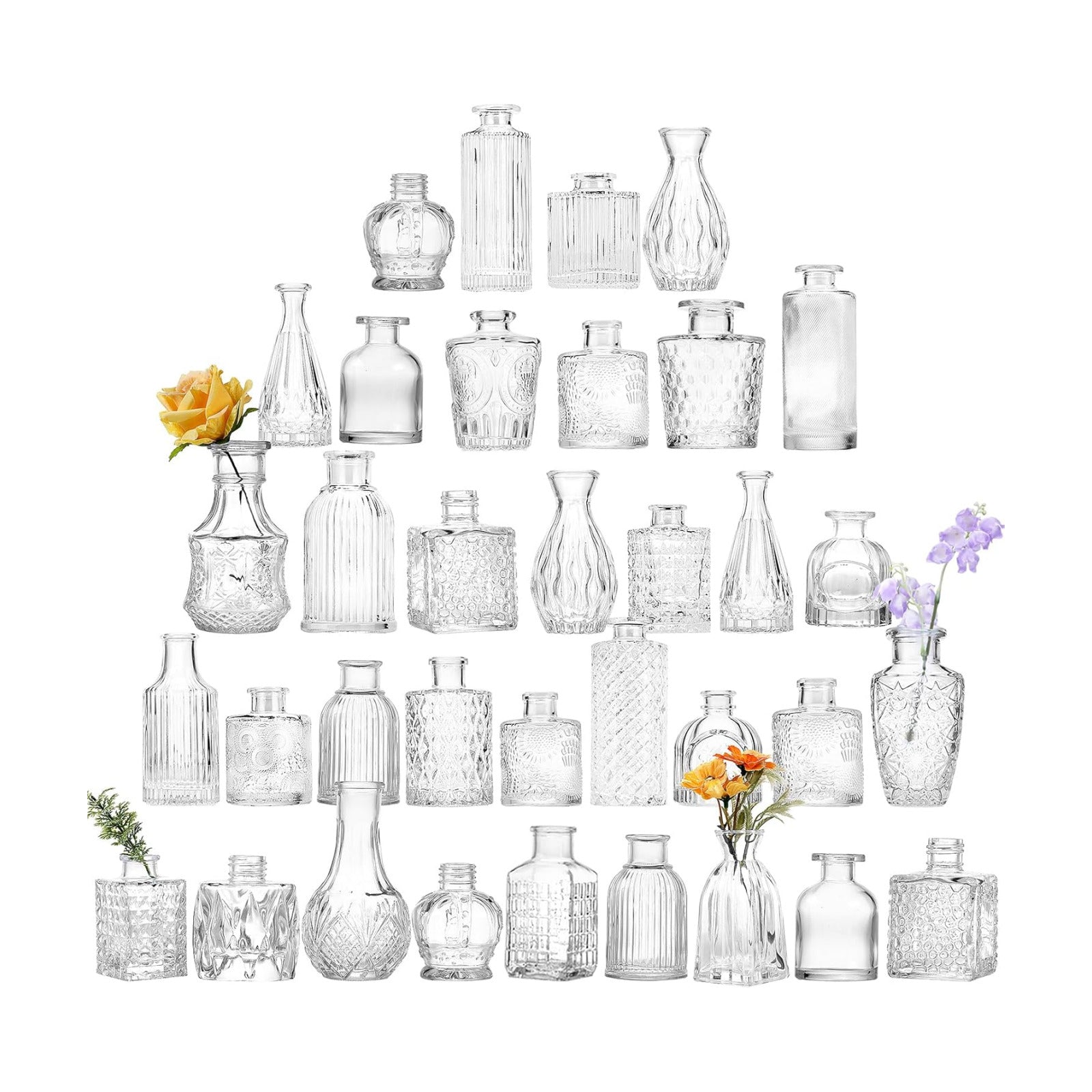 Glass Bud Vase Bulk Set / Clear / Set of 36