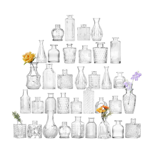 Glass Bud Vase Bulk Set / Clear / Set of 36