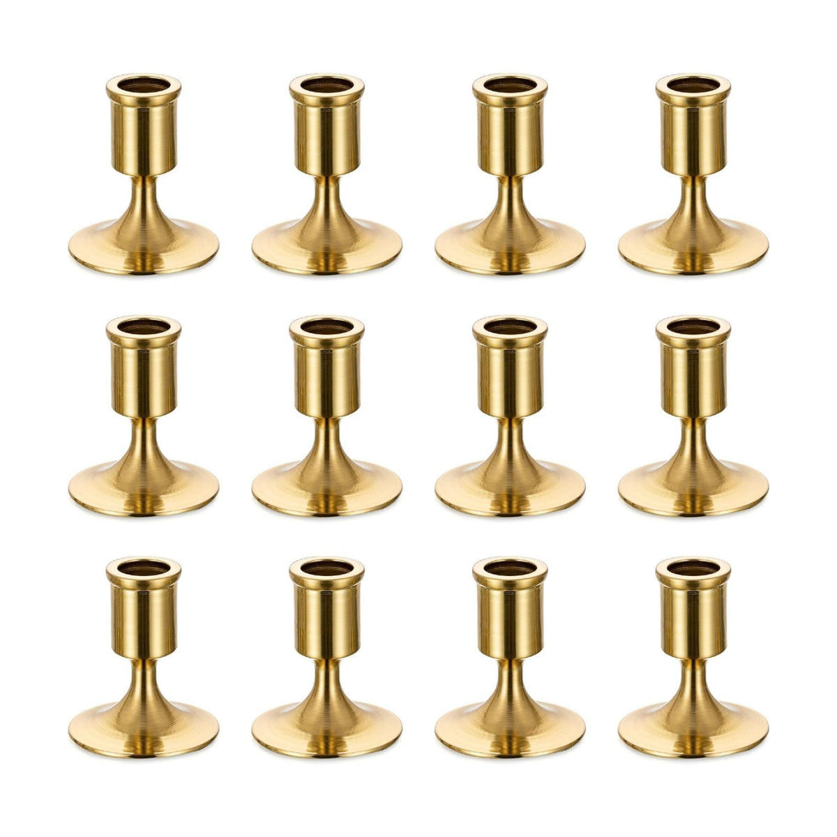 Romadedi Gold Candlestick Candle Holders for Taper, 12 PCS Gold Brass Color Candle Stick Candle Holder for Table
