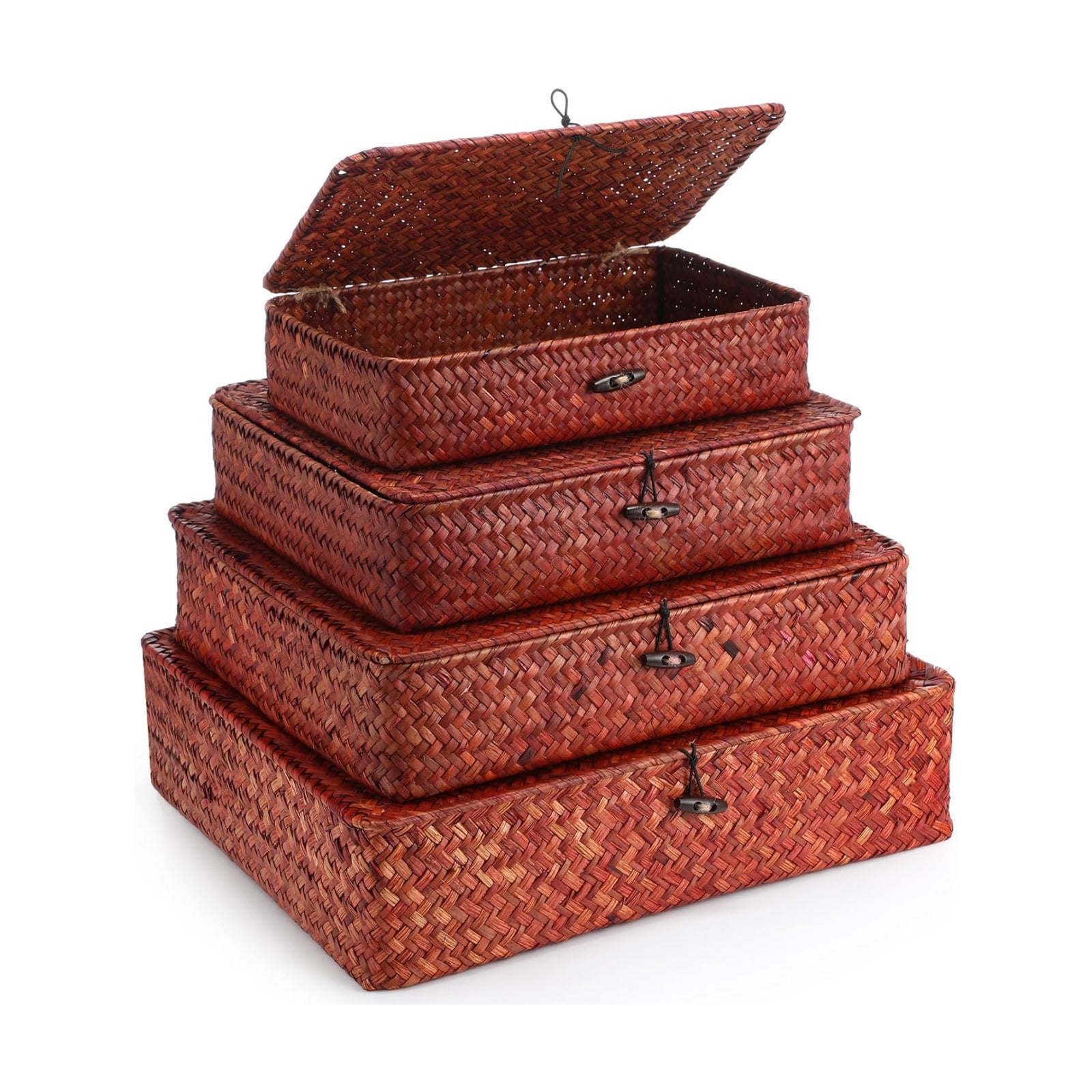 Seagrass Basket / Lid Wicker Storage Basket Decorative Storage Boxes / Retro Red / Set of 4