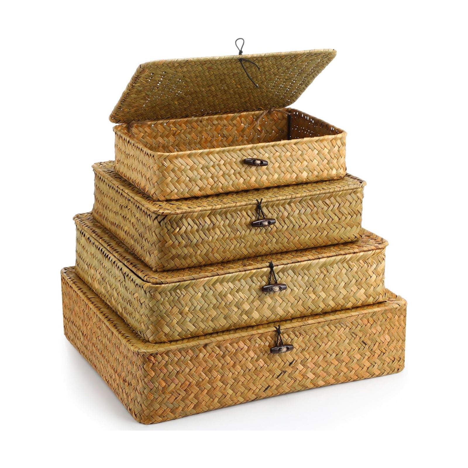 Seagrass Basket / Lid Wicker Storage Basket Decorative Storage Boxes / Yellow / Set of 4