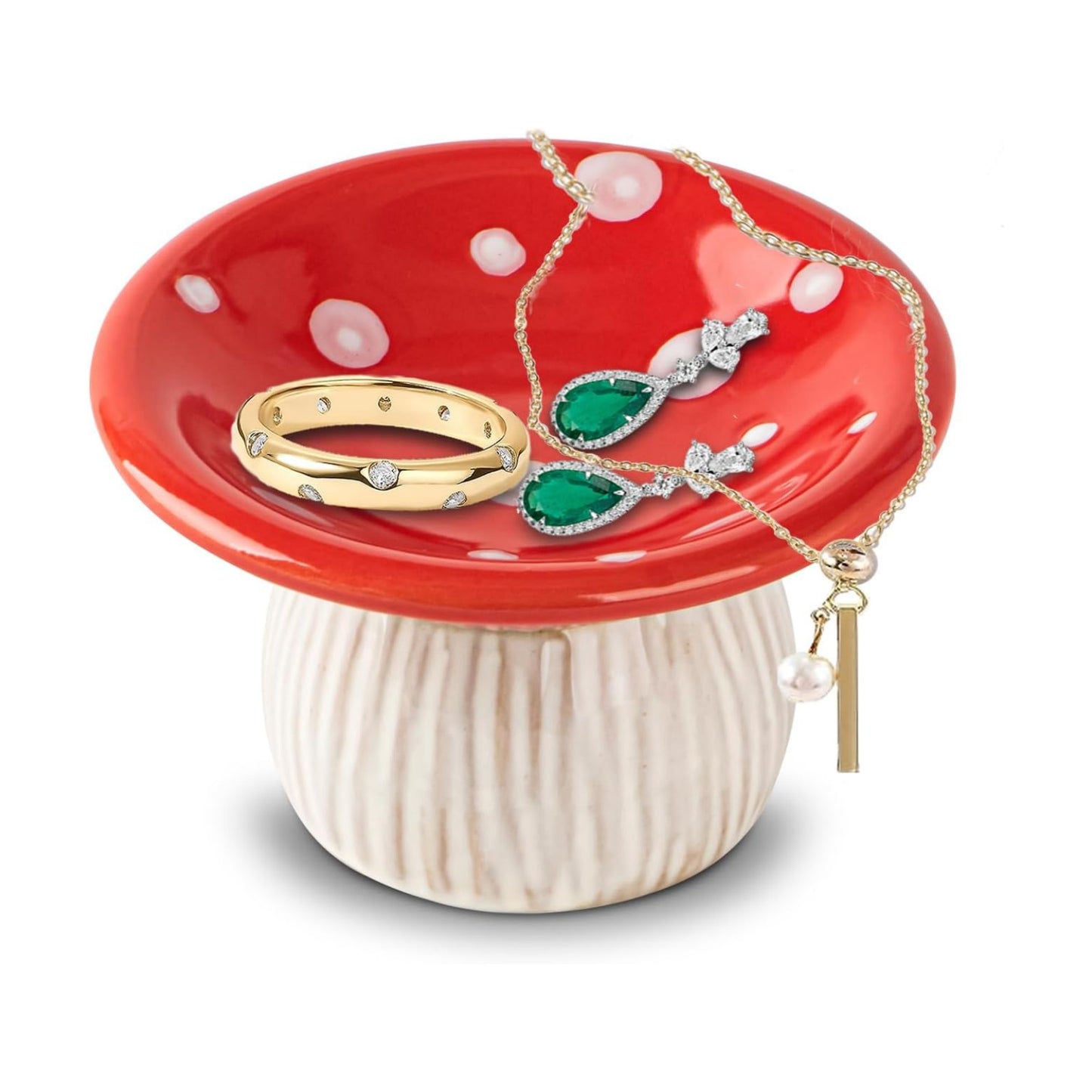 Mushroom Ring Holder Jewelry Tray Dish Ceramic Trinket Storage Jar Mini Engagement Ring Holder / Red
