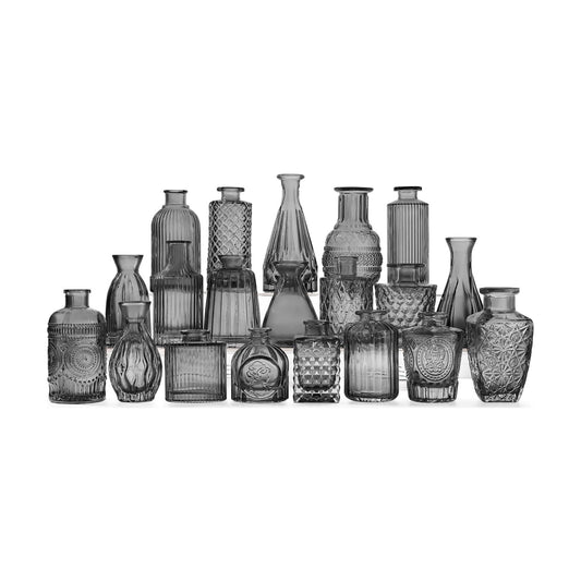 Black Glass Bud Vases- Set Gray Small Vases for Flowers / Black Grey / Set of 20