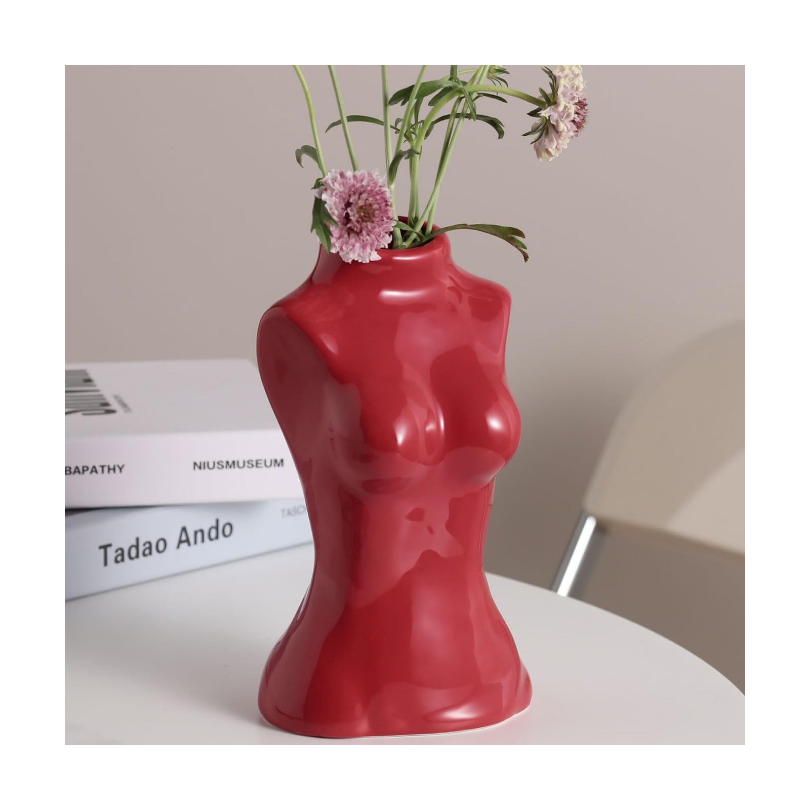 Small Ceramic Vase for Flowers Modern Art Vase / Female Vase- Red
