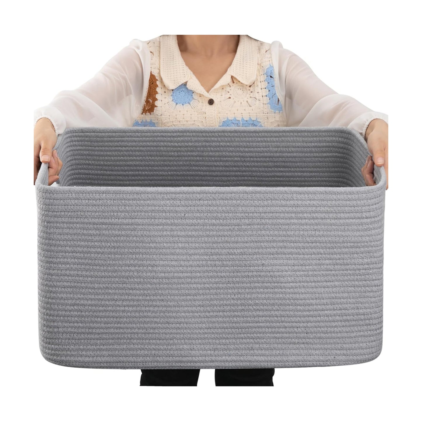 Woven Blanket Storage Basket / Grey / 22 x 17 x 12