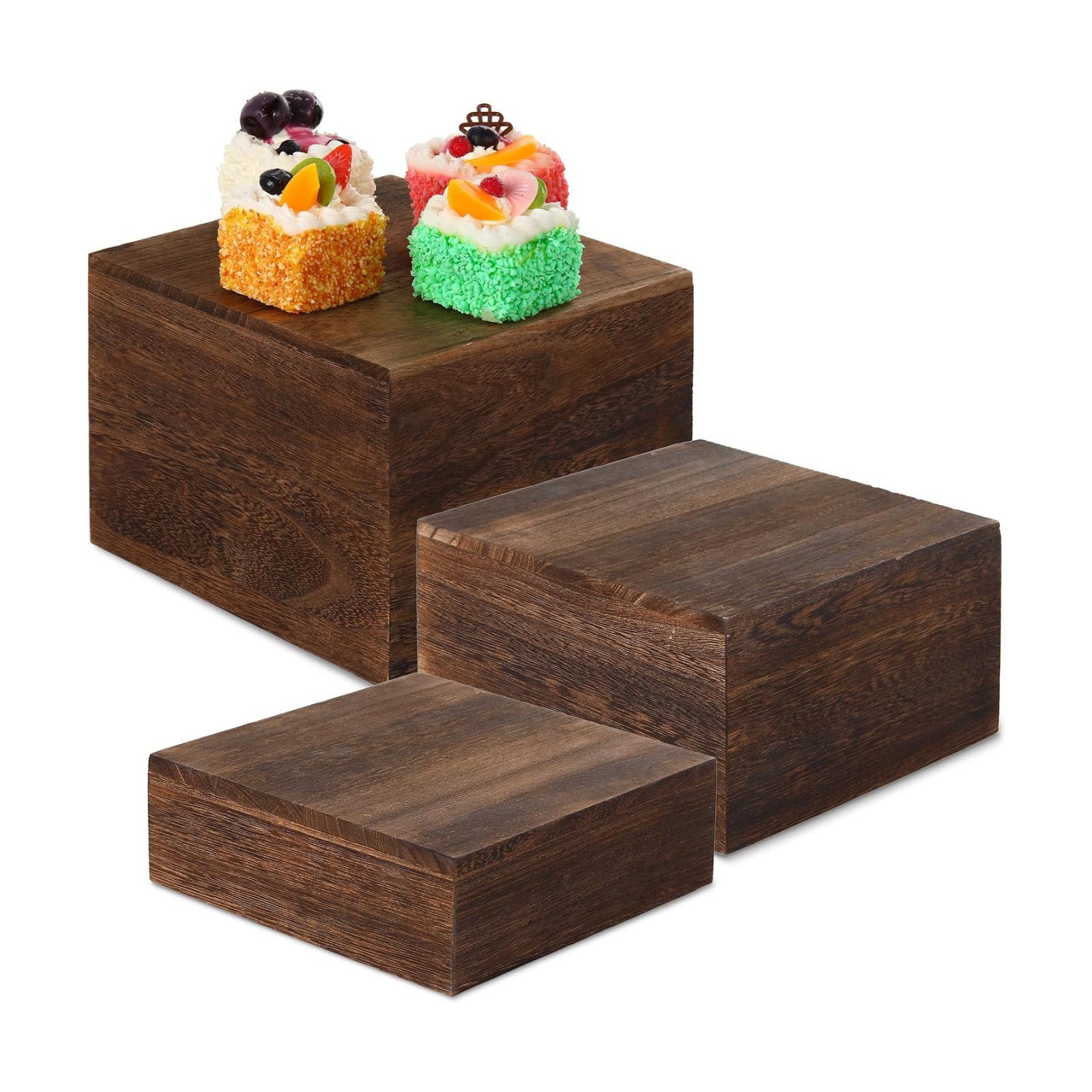 Wooden Risers Stands Cake Rustic Stackable Square Cupcake Stands Base for Buffet Table / Set of 3