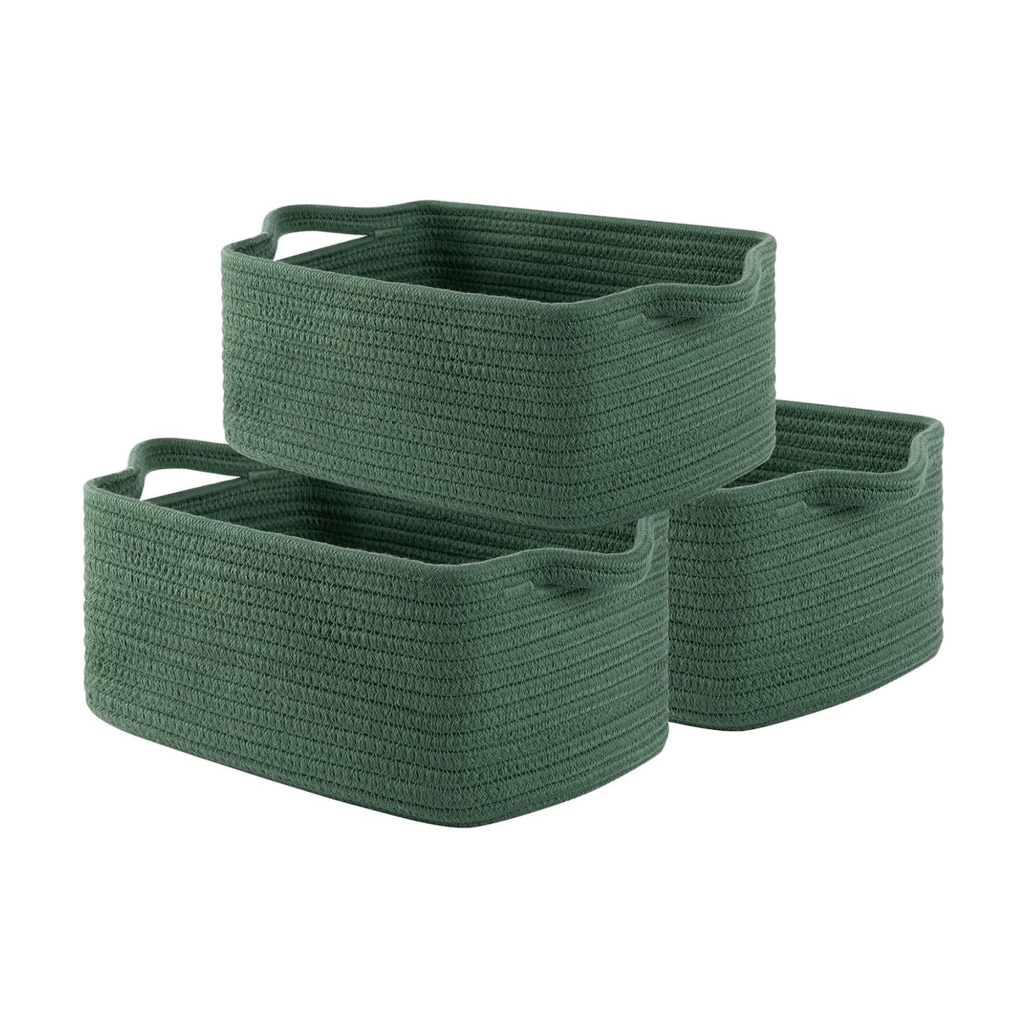 Cotton Rope Woven Baskets for Storage / Green / Set of 3