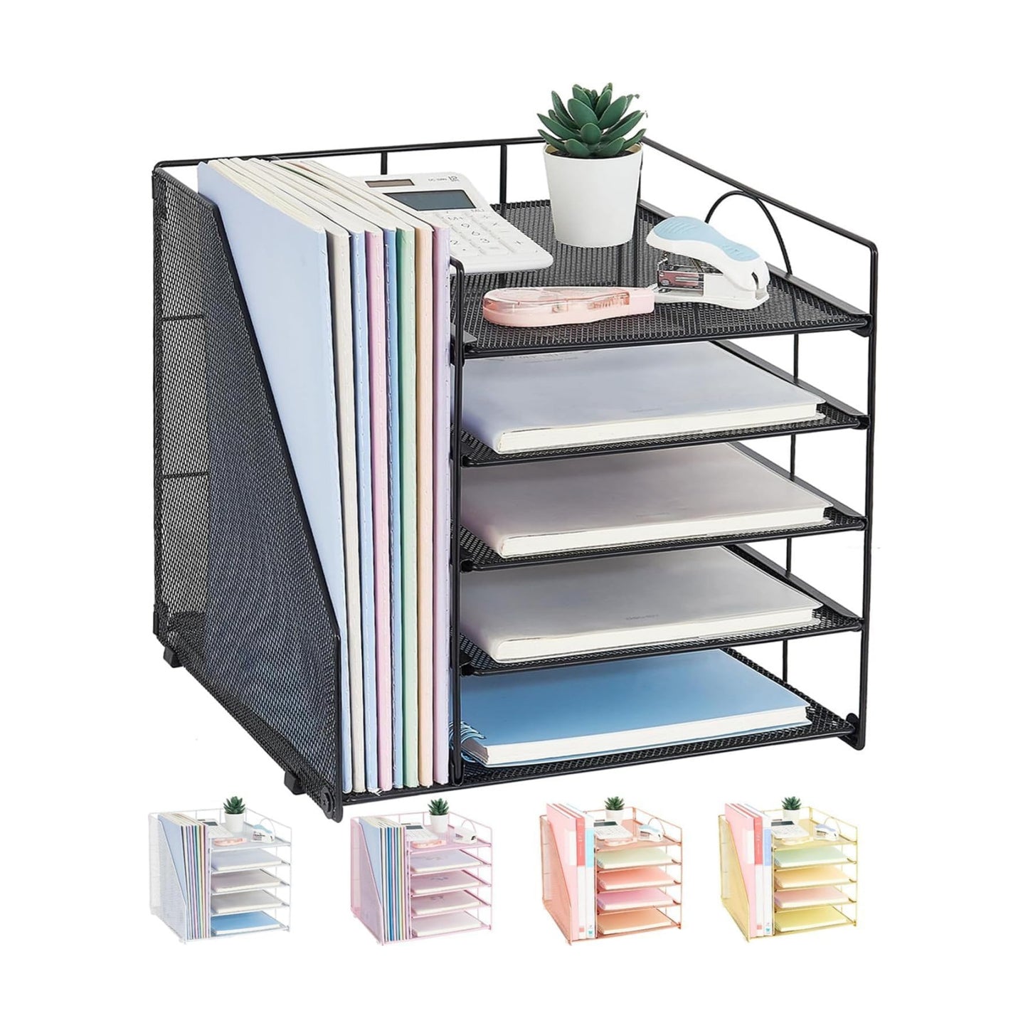 LEKETREE Desk Organizers and Accessories, 5-Tier Paper Letter Tray Organizer with File Holder, Desktop Organizer for