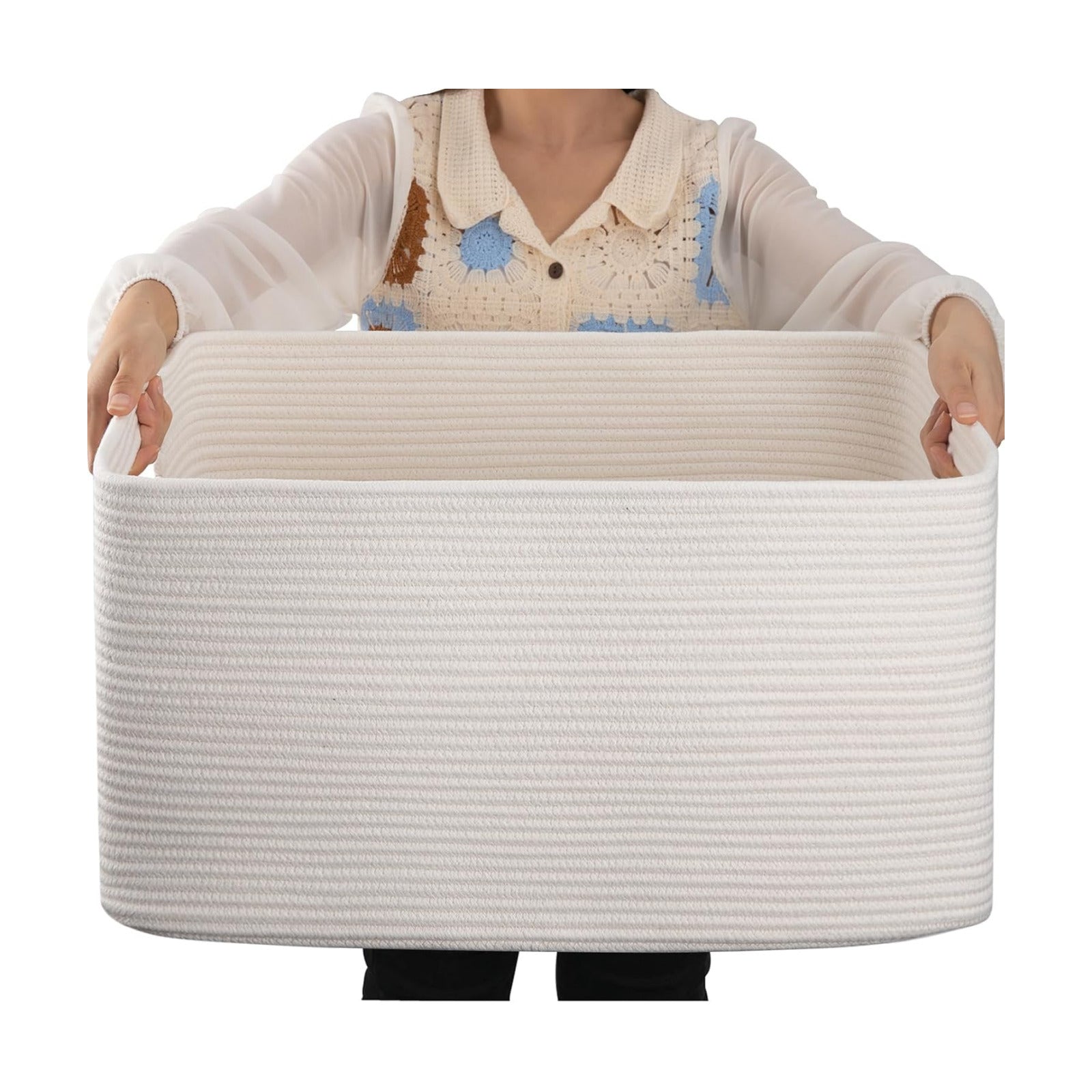Woven Cotton Rope Baskets for Organizing / White / 22 x 17 x 12