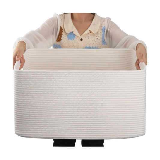Woven Cotton Rope Baskets for Organizing / White / 22 x 17 x 12