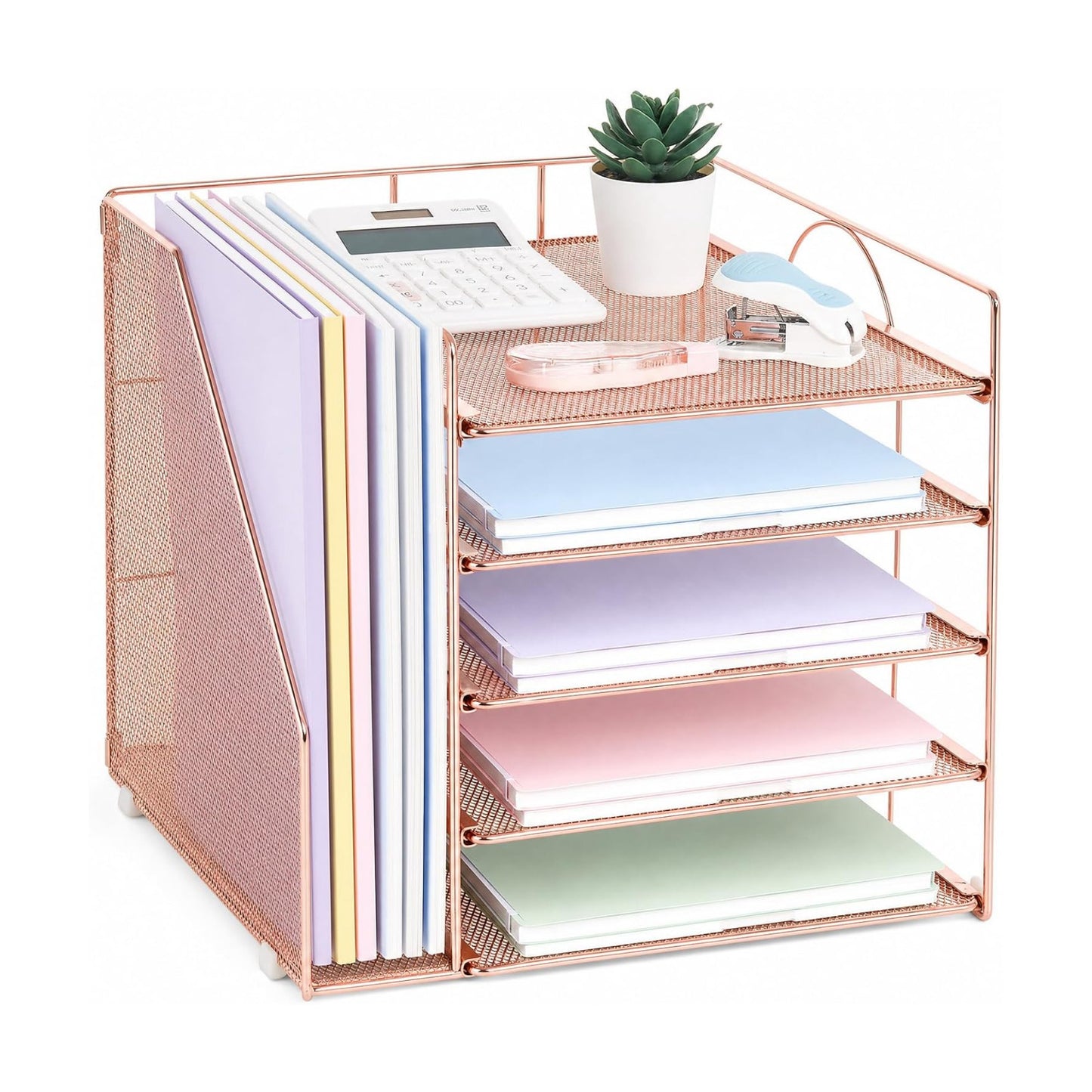 LEKETREE Desk Organizers and Accessories, 5-Tier Paper Letter Tray Organizer with File Holder, Desktop Organizer for