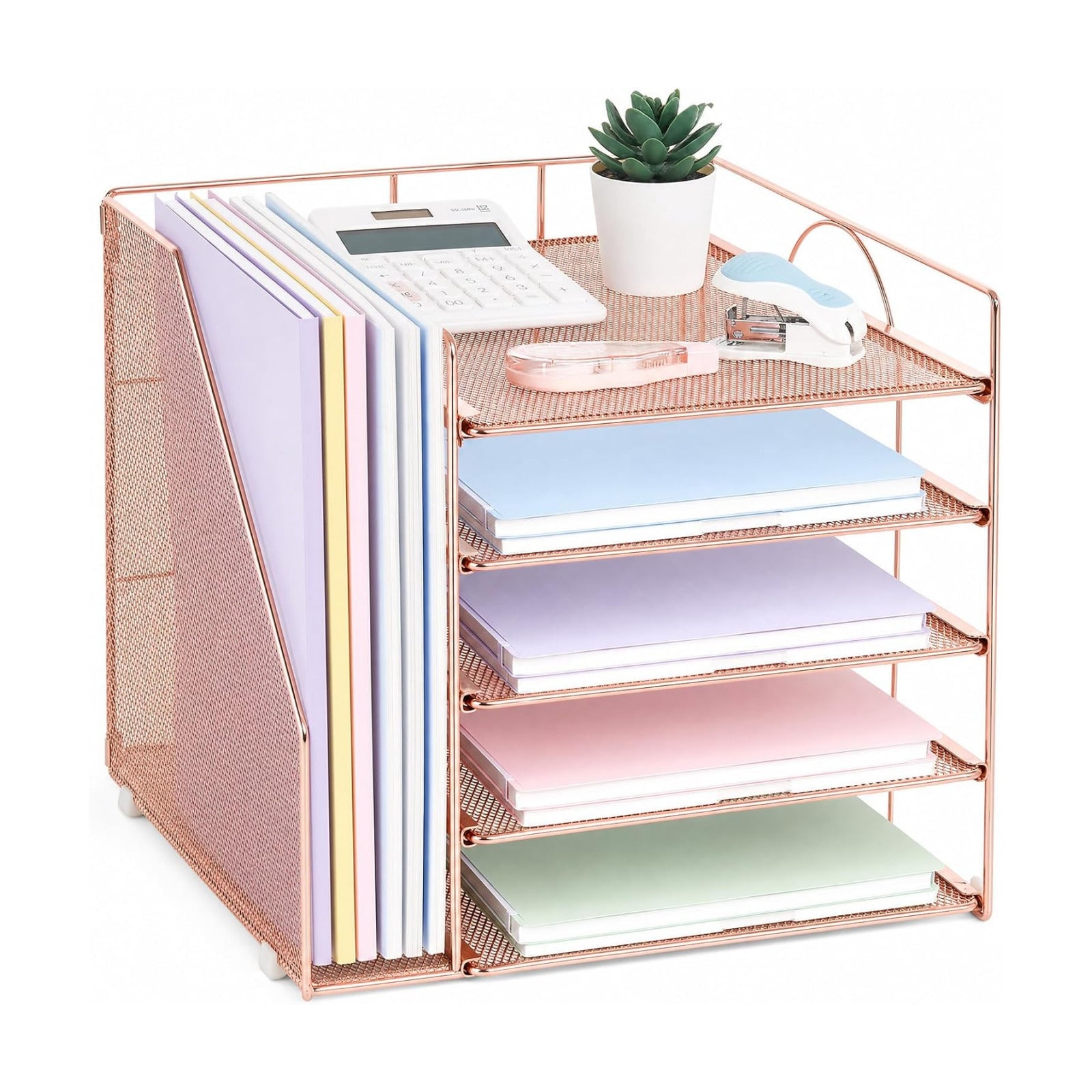 LEKETREE Desk Organizers and Accessories, 5-Tier Paper Letter Tray Organizer with File Holder, Desktop Organizer for