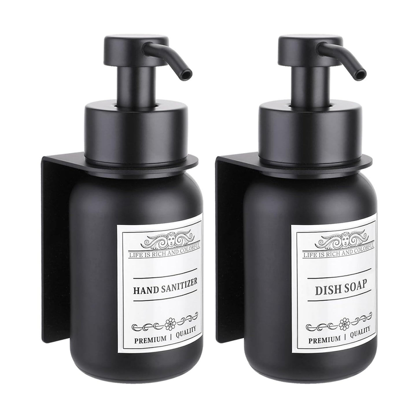 2 Pack Wall Mounted Soap Dispenser 8.5oz Refillable for Home & Hotel | Stainless steel pump head & bracket, glass