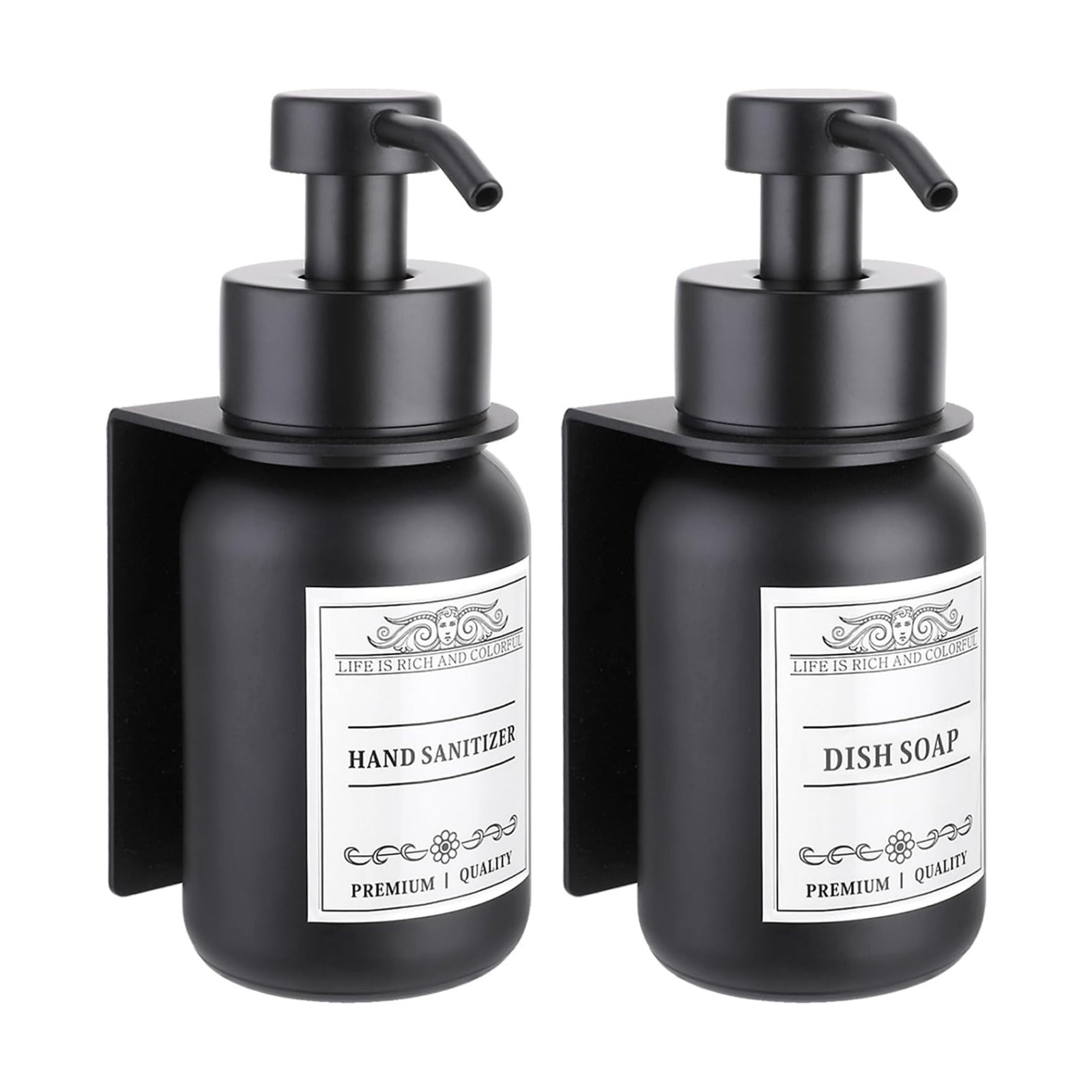 2 Pack Wall Mounted Soap Dispenser 8.5oz Refillable for Home & Hotel | Stainless steel pump head & bracket, glass