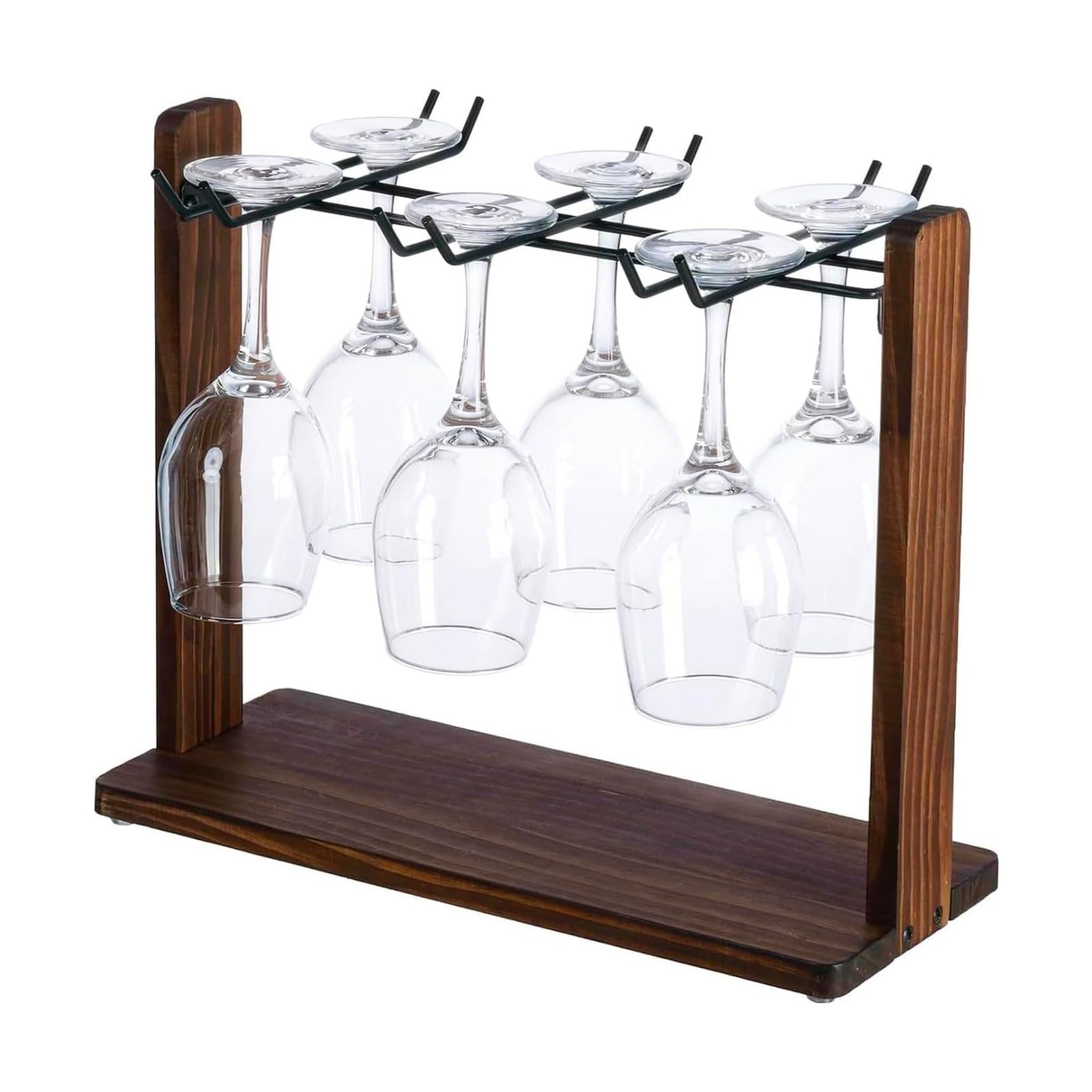 MyGift Tabletop Wine Glass Drying Rack, Champagne Flute Holder, Countertop Stemware Stand for Goblets, Modern Burnt