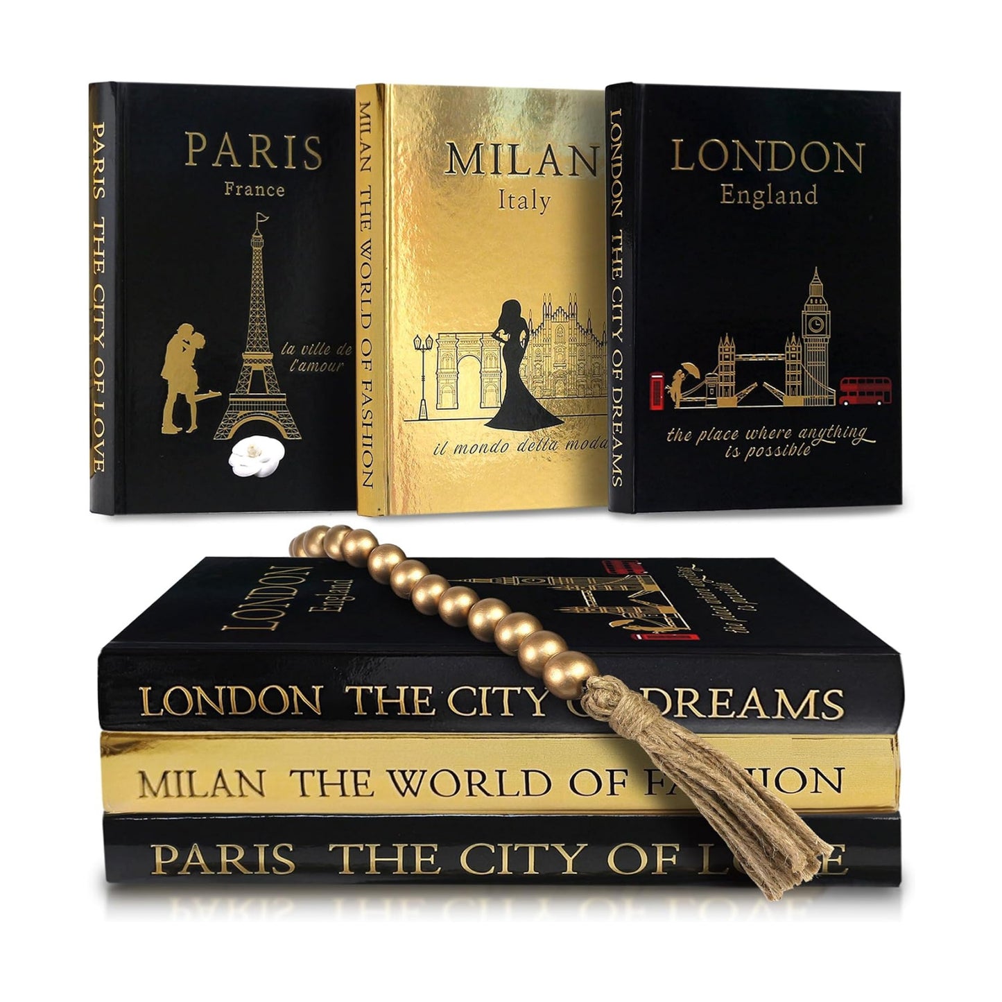 Decorative Books / Golden Garland Bead / Black / Set of 3