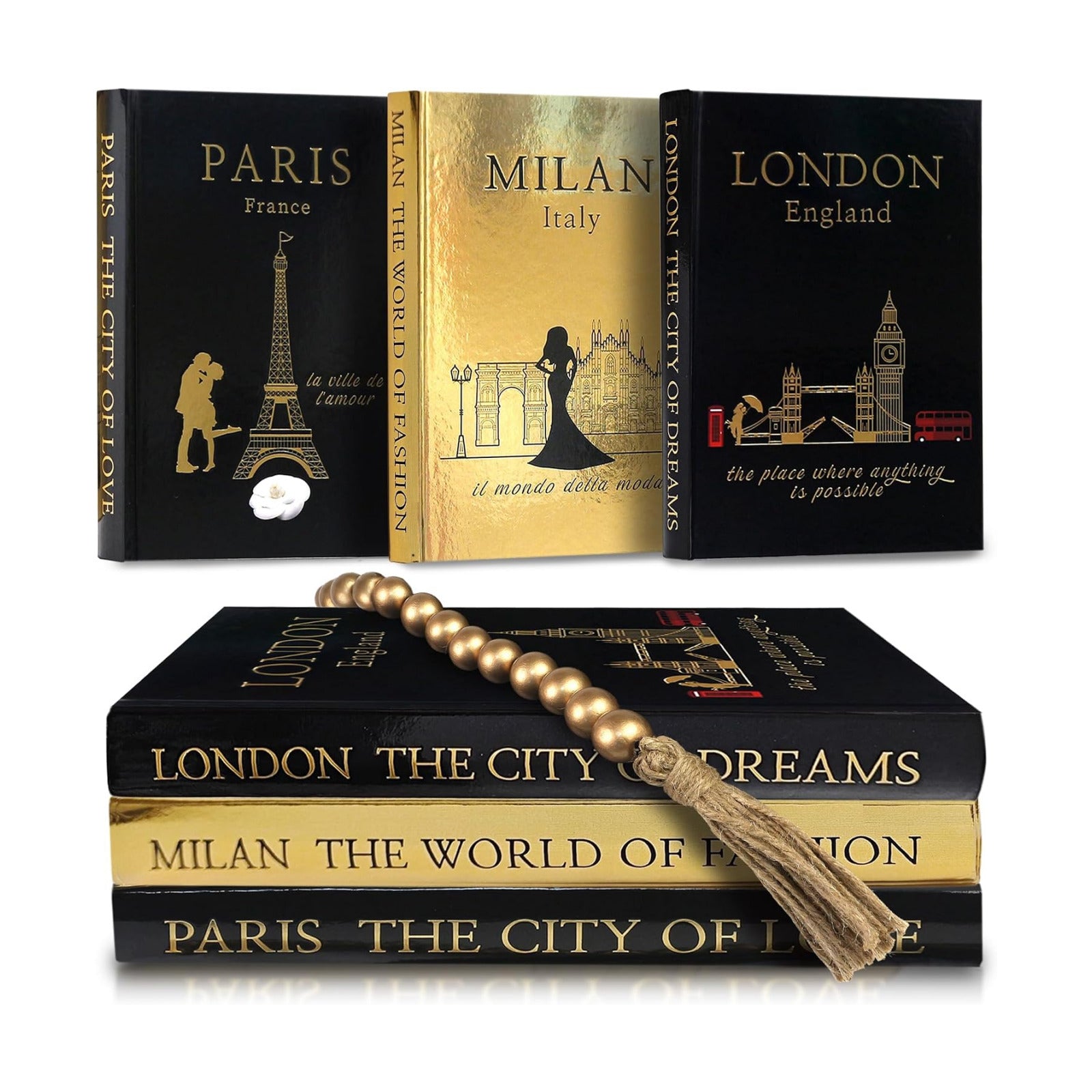 Decorative Books / Golden Garland Bead / Black / Set of 3