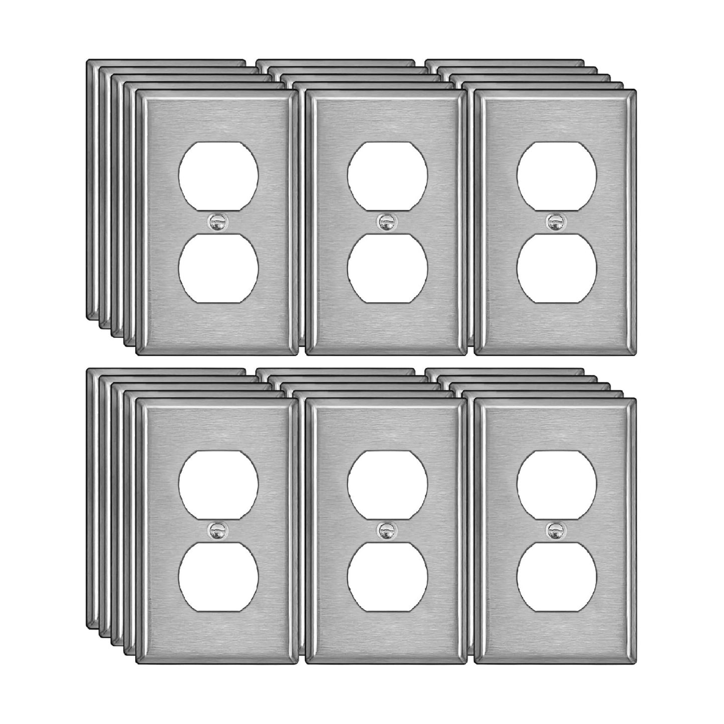 BESTTEN 30 Bulk 1-Gang Duplex Receptacle Metal Wall Plate, Brushed Finish | with Protective Film, Corrosion-Resistant