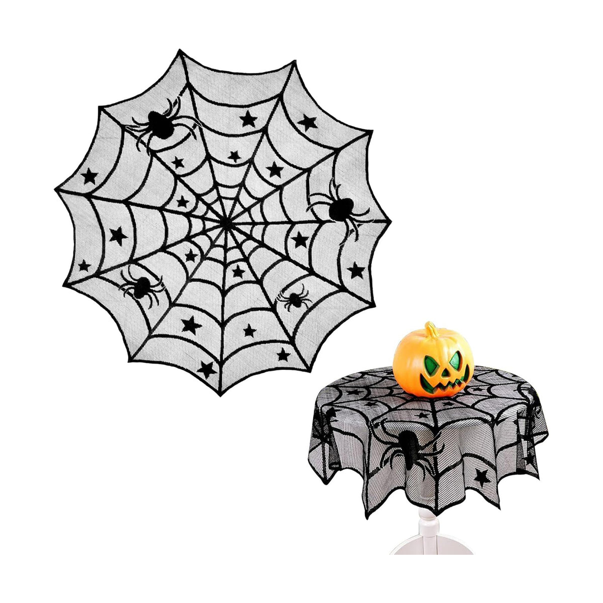 Halloween Tablecloth 40 Inch Black Lace Spider Web Table Topper