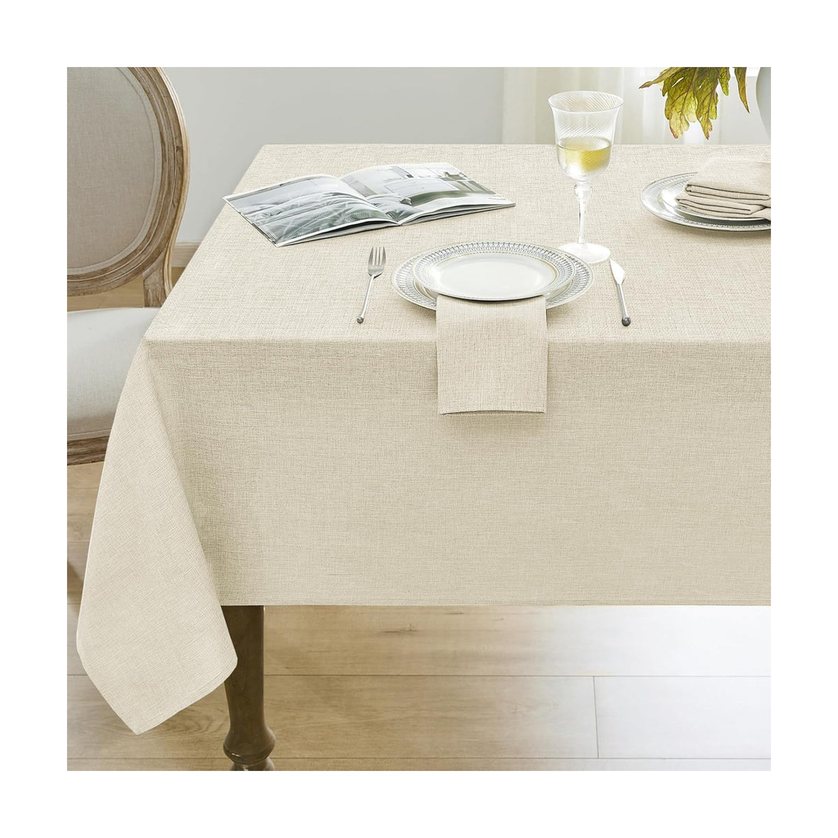 Softalker Large Cream Tablecloths Rectangular 60x120 inch Linen Textured Table Cloth Outdoor Waterproof, Stain and Wrinkle Resistant, Table Cloths for 6/8 Foot Rectangle Tables Decor for Garden Party