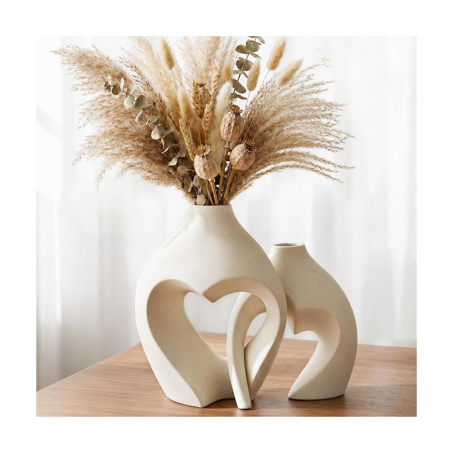 Heart Shaped Ceramic Vase / Pearl White / Set of 2