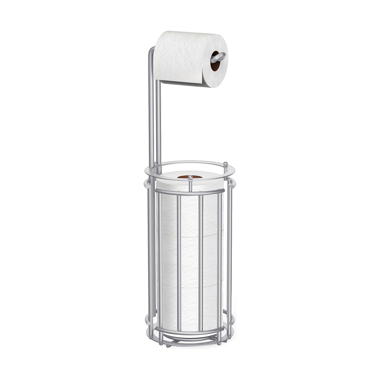 Meangood Toilet Paper Holder Stand and Tissue Paper Roll Dispenser for 4 Mega Rolls, Bathroom Free Standing Tissue Roll