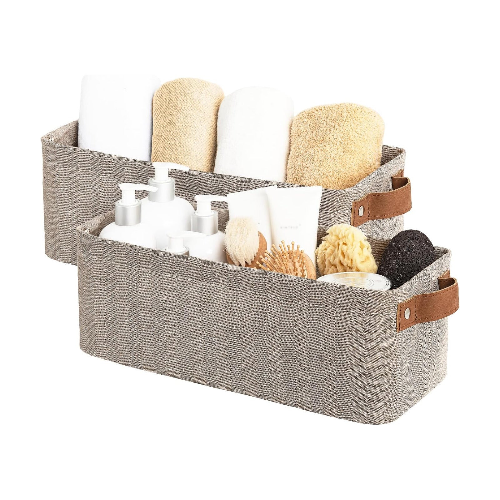 Fabric Organizer / Narrow Storage Bins / Brown and Beige / 15"L x 6"W x 5"H
