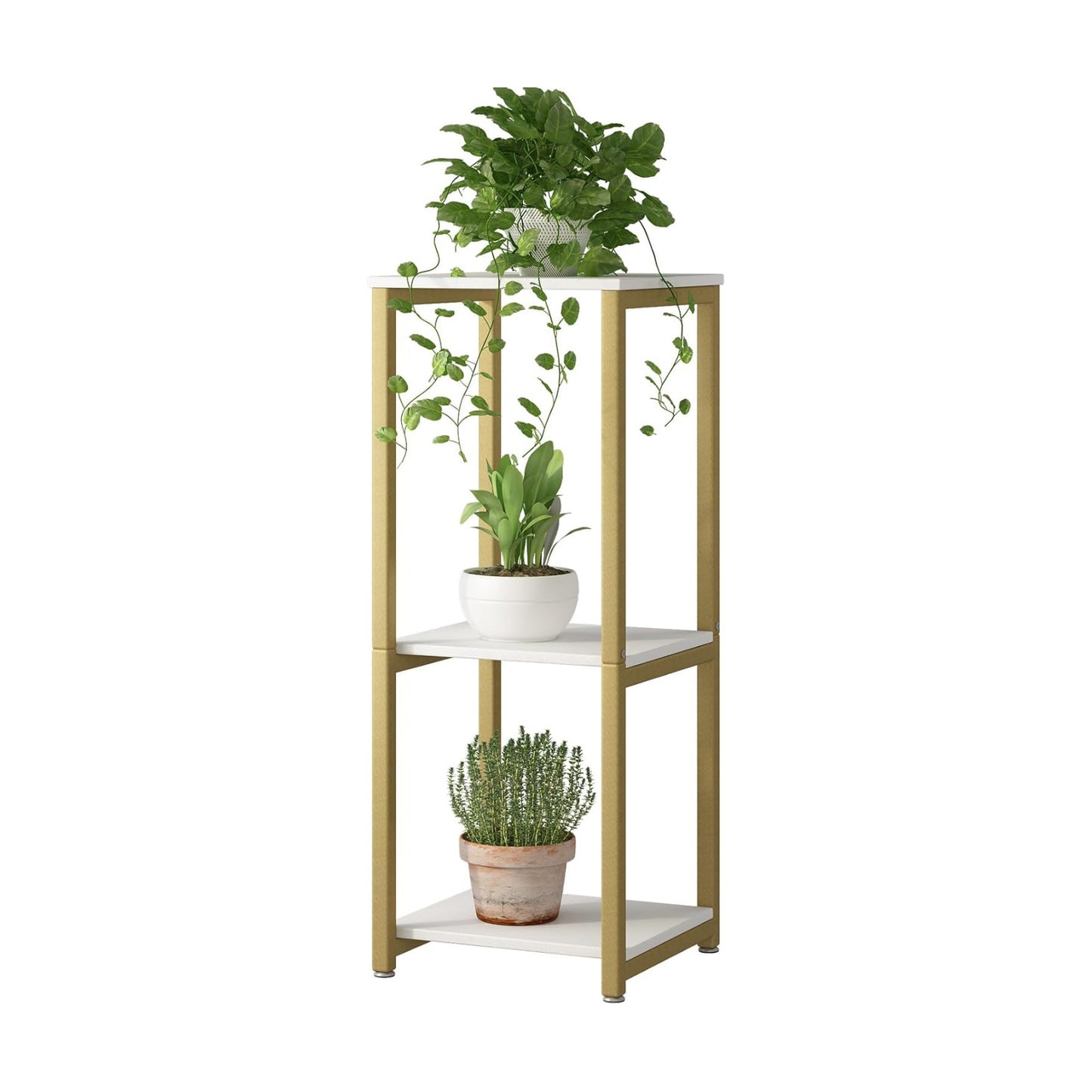 3 Tier Plant Stand Indoor Corner Tall Square Shape Plant Shelf | Modern Metal MDF board Flower Storage,Suitable tight