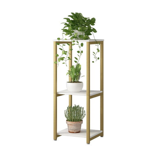 3 Tier Plant Stand Indoor Corner Tall Square Shape Plant Shelf | Modern Metal MDF board Flower Storage,Suitable tight