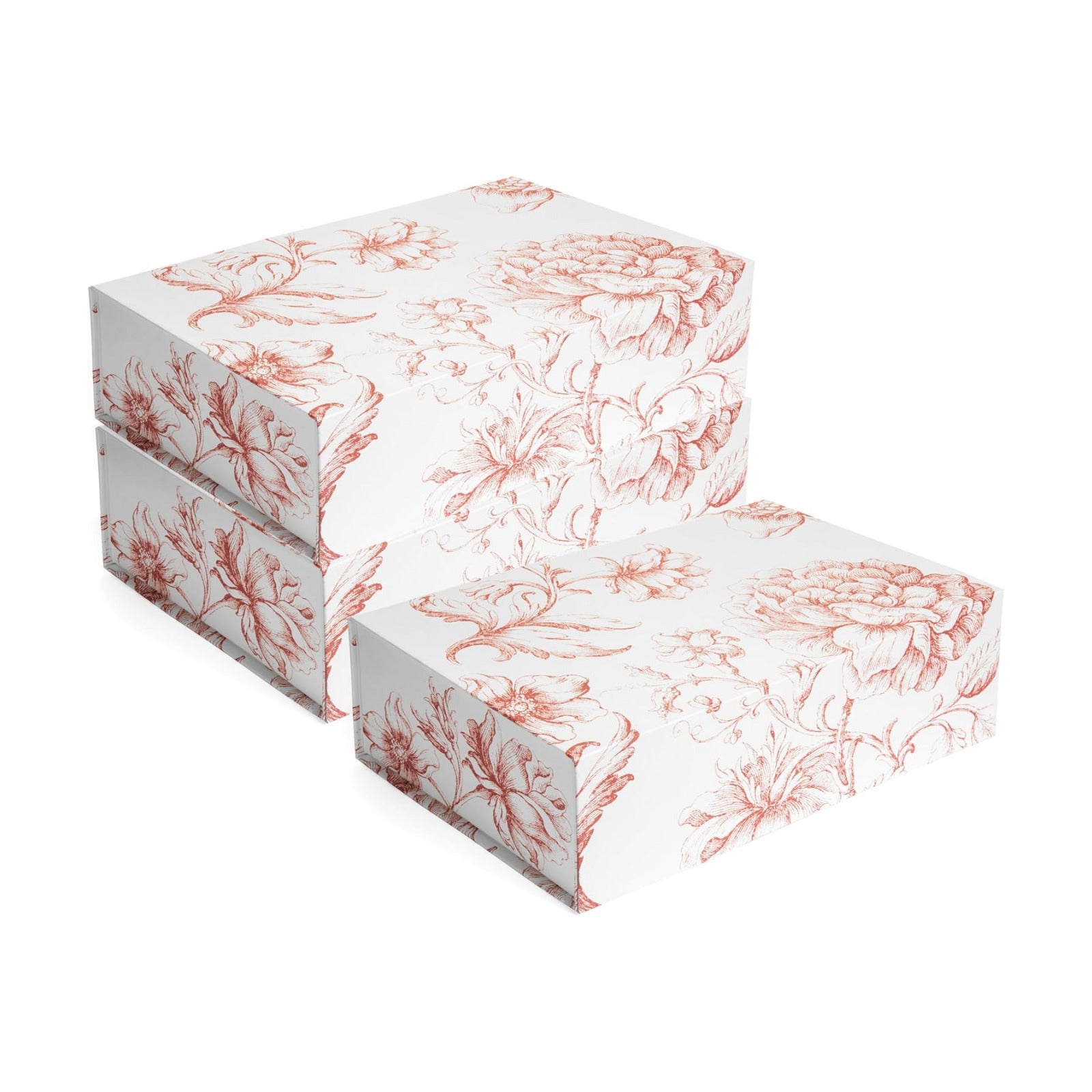 Pink Floral Decorative Boxes / 11.5 x 7.5 x 3.5 / Pink Bouquet / 1 Count / Set of 3