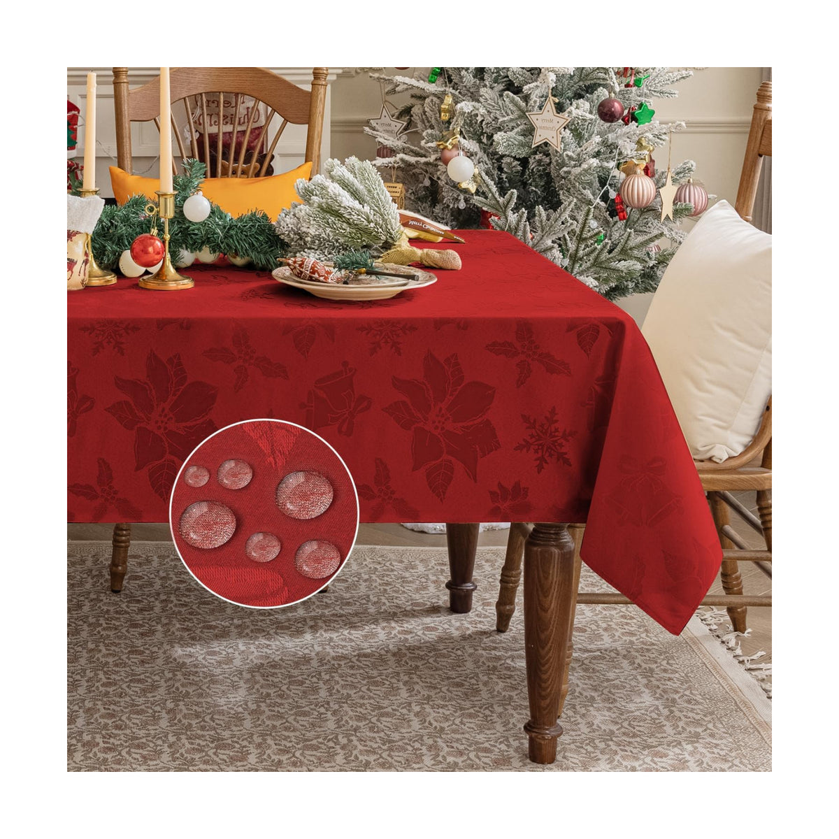 Softalker Christmas Jacquard Rectangle Tablecloth, 60 x 102 inch, Red