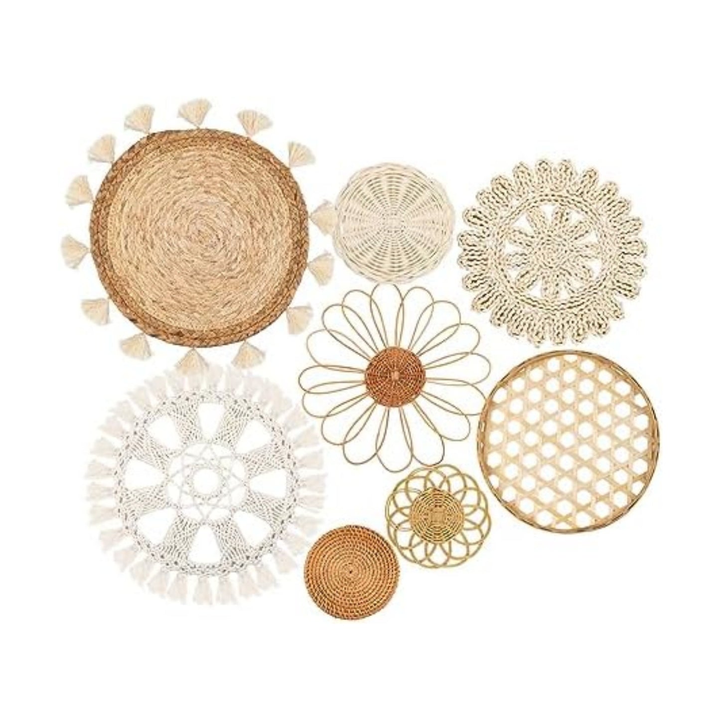 Boho Wall Basket Decor / Style 4 / White Neutral / Set of 8