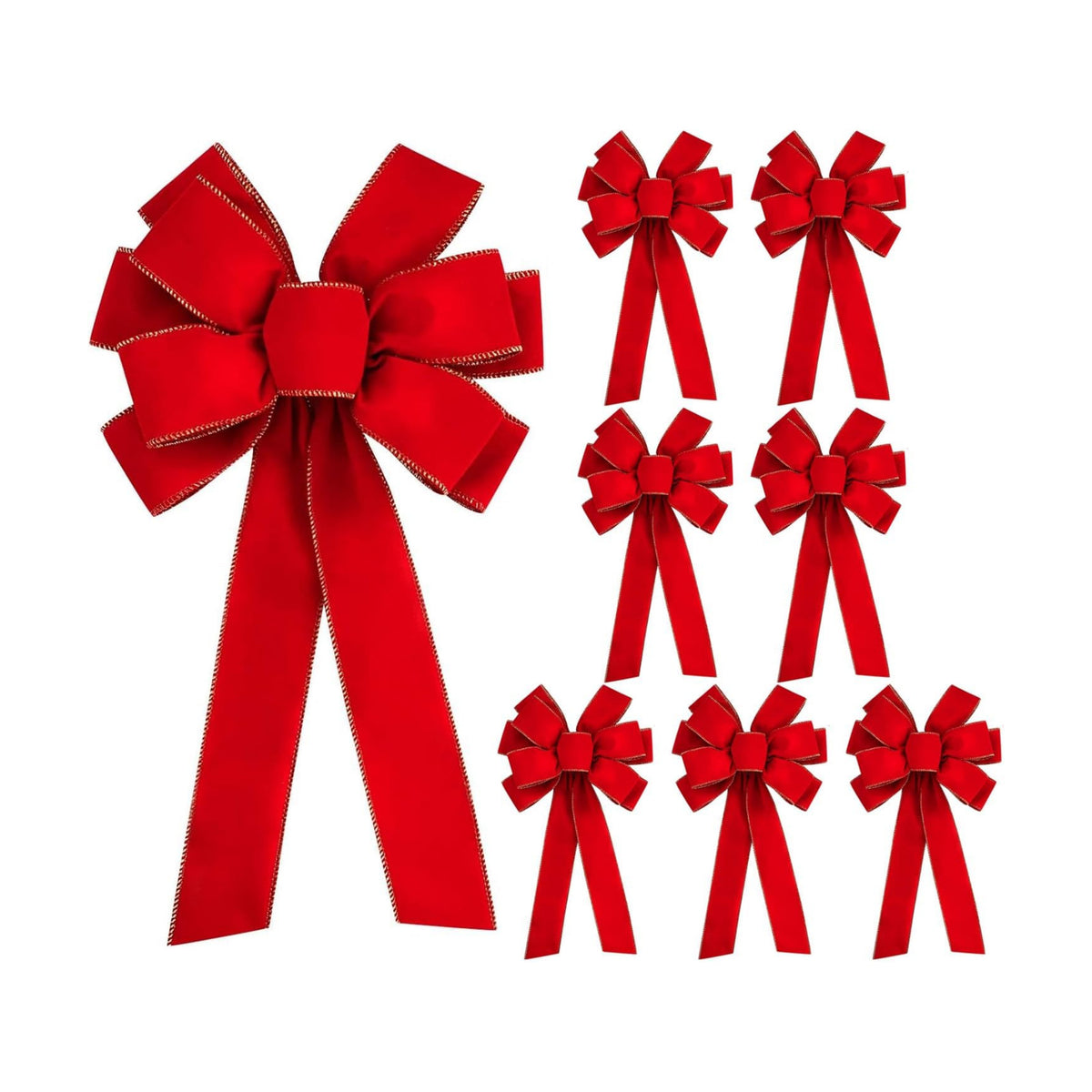 8 Pcs Large Christmas Bow, 31" x 11" Golden Edged Red Velvet Wreath Bow