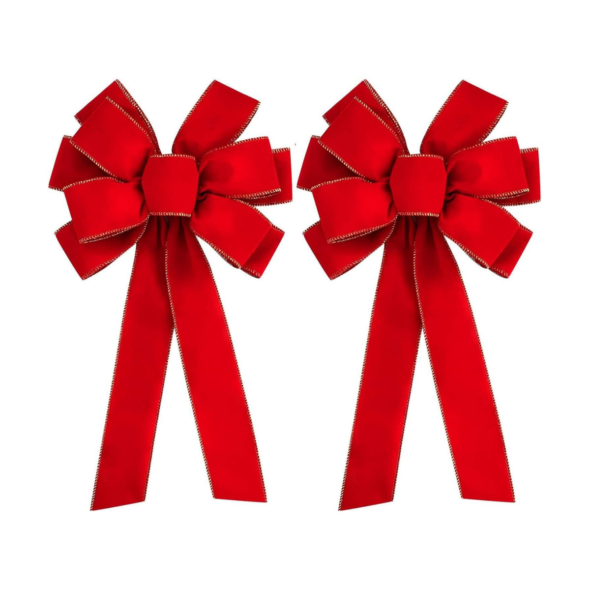 2 Pcs Large Christmas Bow, 31" x 11" Golden Edged Red Velvet Wreath Bow