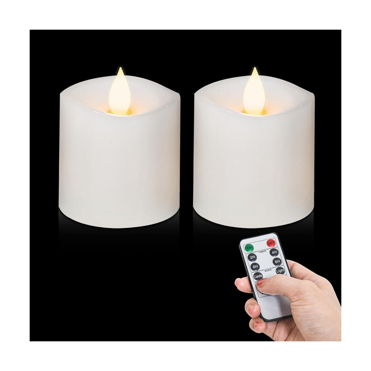 3x3 Flameless Candles Battery Operated with Remote Timer, Last 600 Hours Battery Candles Flickering, White Real Wax