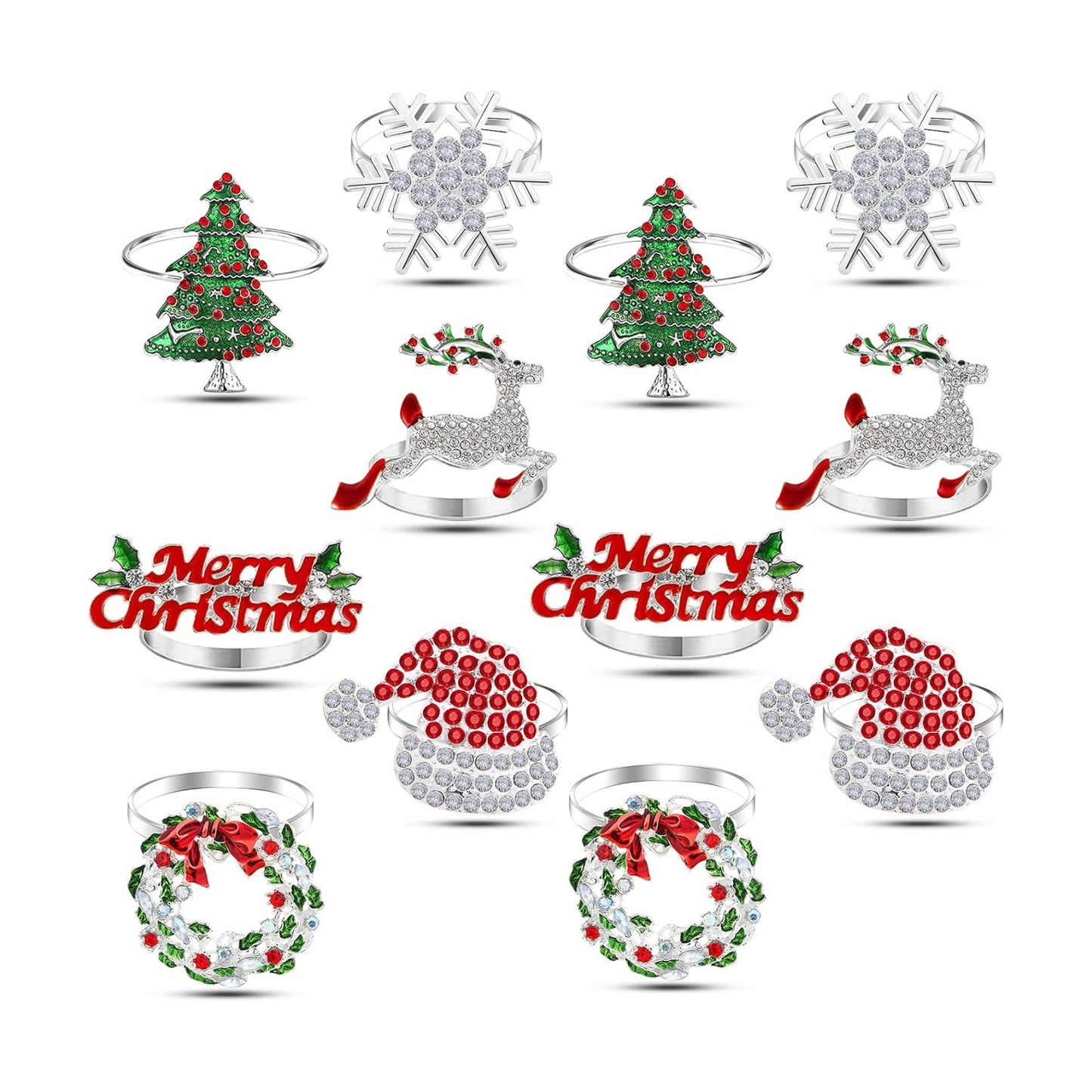 KPOSIYA Christmas Napkin Rings Set of 12, Silver Napkin Rings Holder Serviette Buckles for Holiday Dinning Table